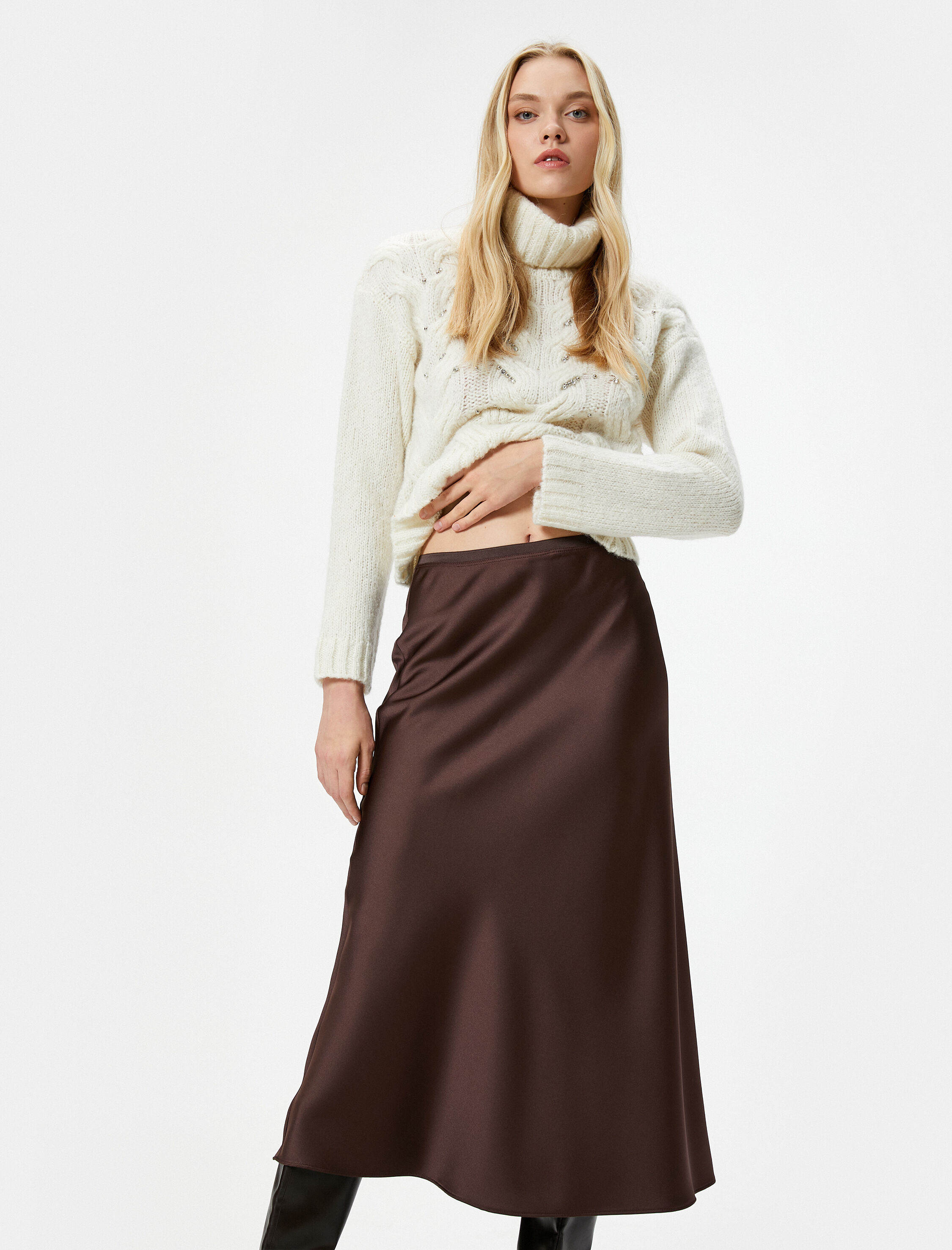   Şahika Ercümen X Koton - Midi Saten Etek