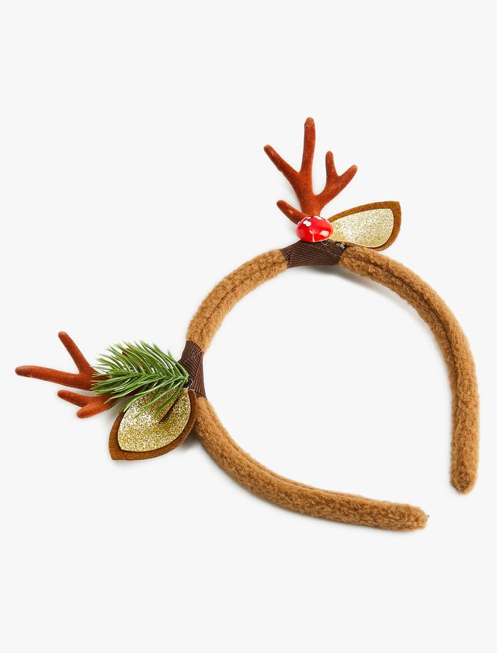 Kız Çocuk Yılbaşı Tacı Simli Geyik Boynuzu ve Çam Aplikeli