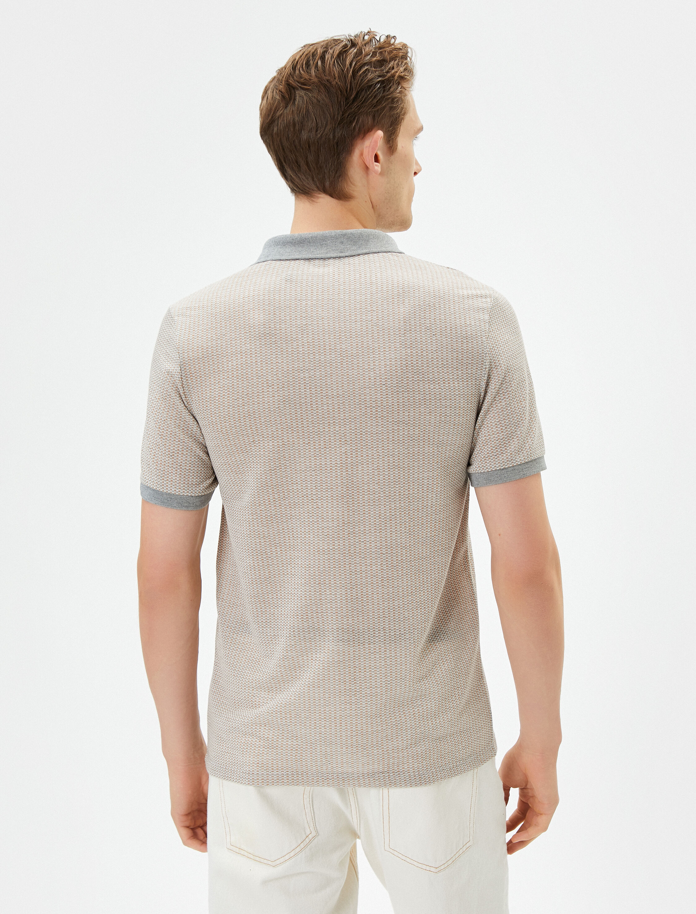   Yakalı Tişört Minimal Desenli Slim Fit Kısa Kollu