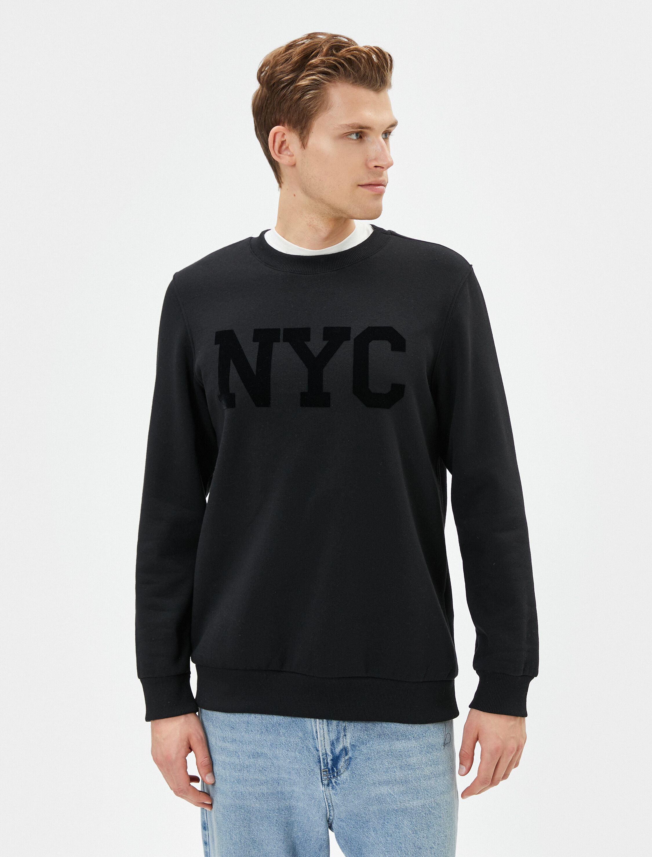   Bisiklet Yaka Sweatshirt Slogan Baskılı Uzun Kollu