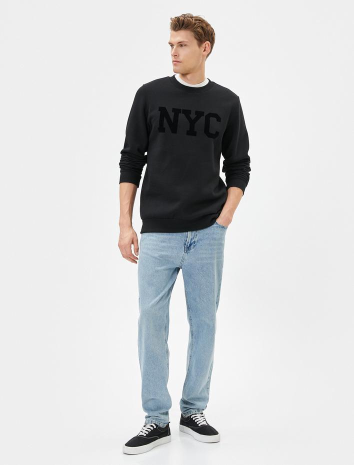  Bisiklet Yaka Sweatshirt Slogan Baskılı Uzun Kollu