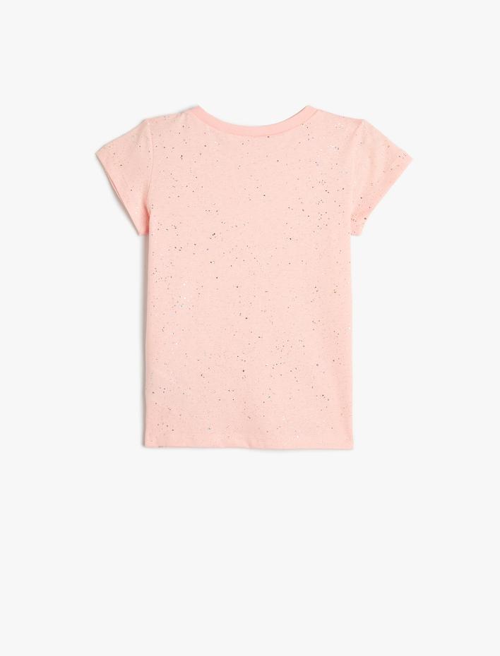 Kız Çocuk Pırıltılı Tişört Kısa Kollu Pamuklu