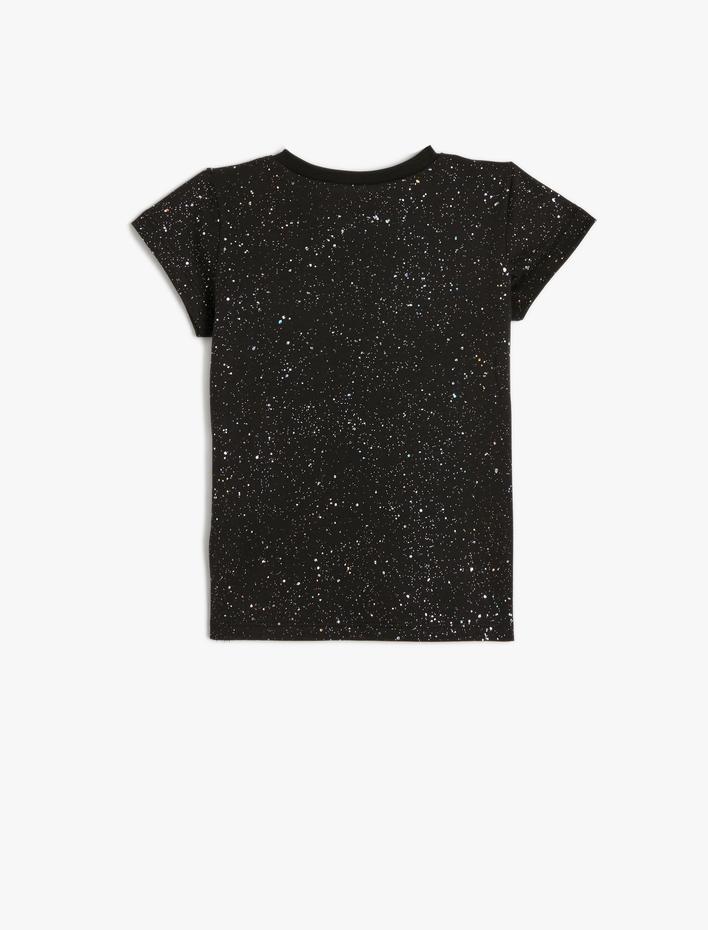 Kız Çocuk Pırıltılı Tişört Kısa Kollu Pamuklu