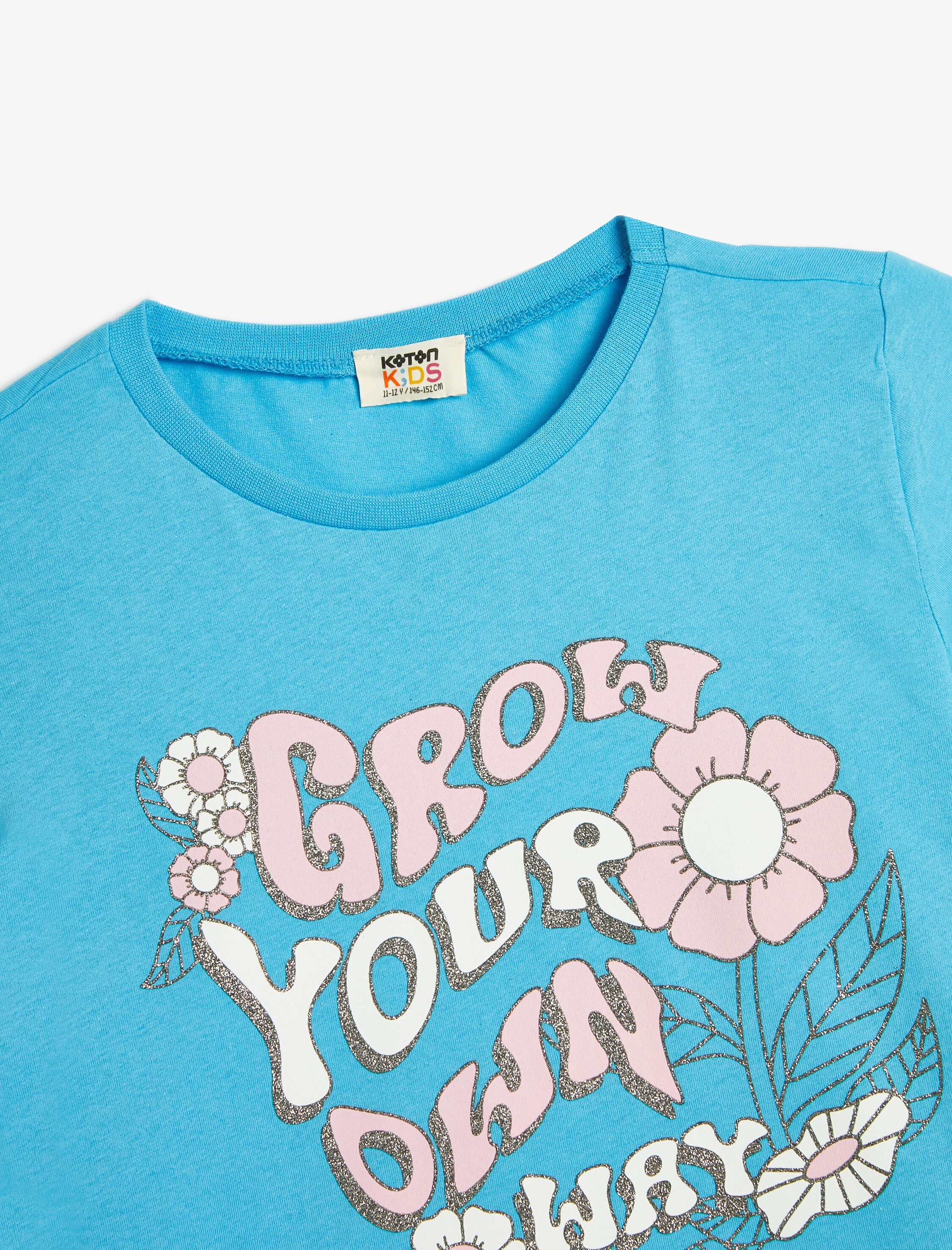  Kız Çocuk Tişört Kısa Kollu Slogan Baskılı Pamuklu