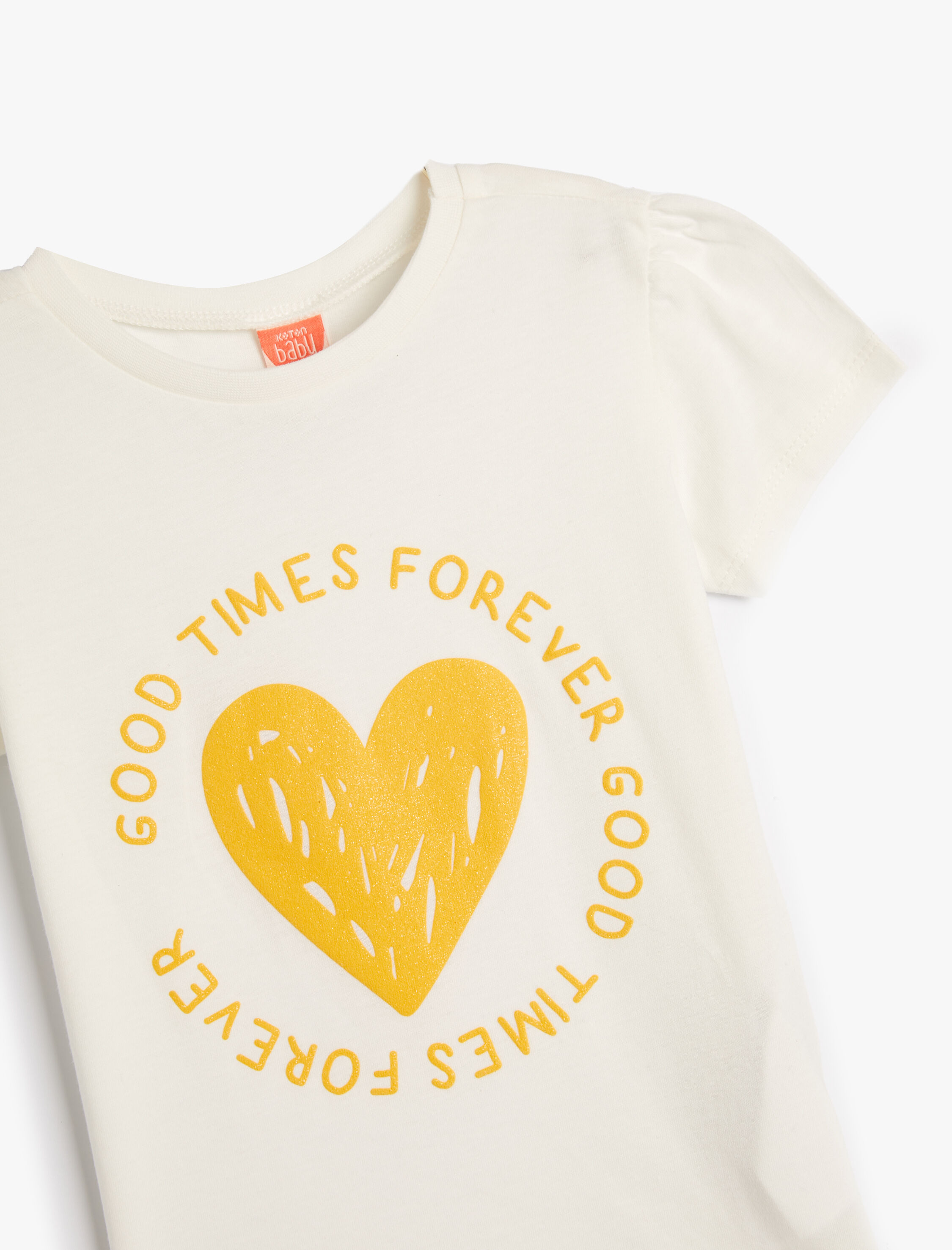  Kız Bebek Tişört Kısa Kollu Kalp Baskılı Pamuklu