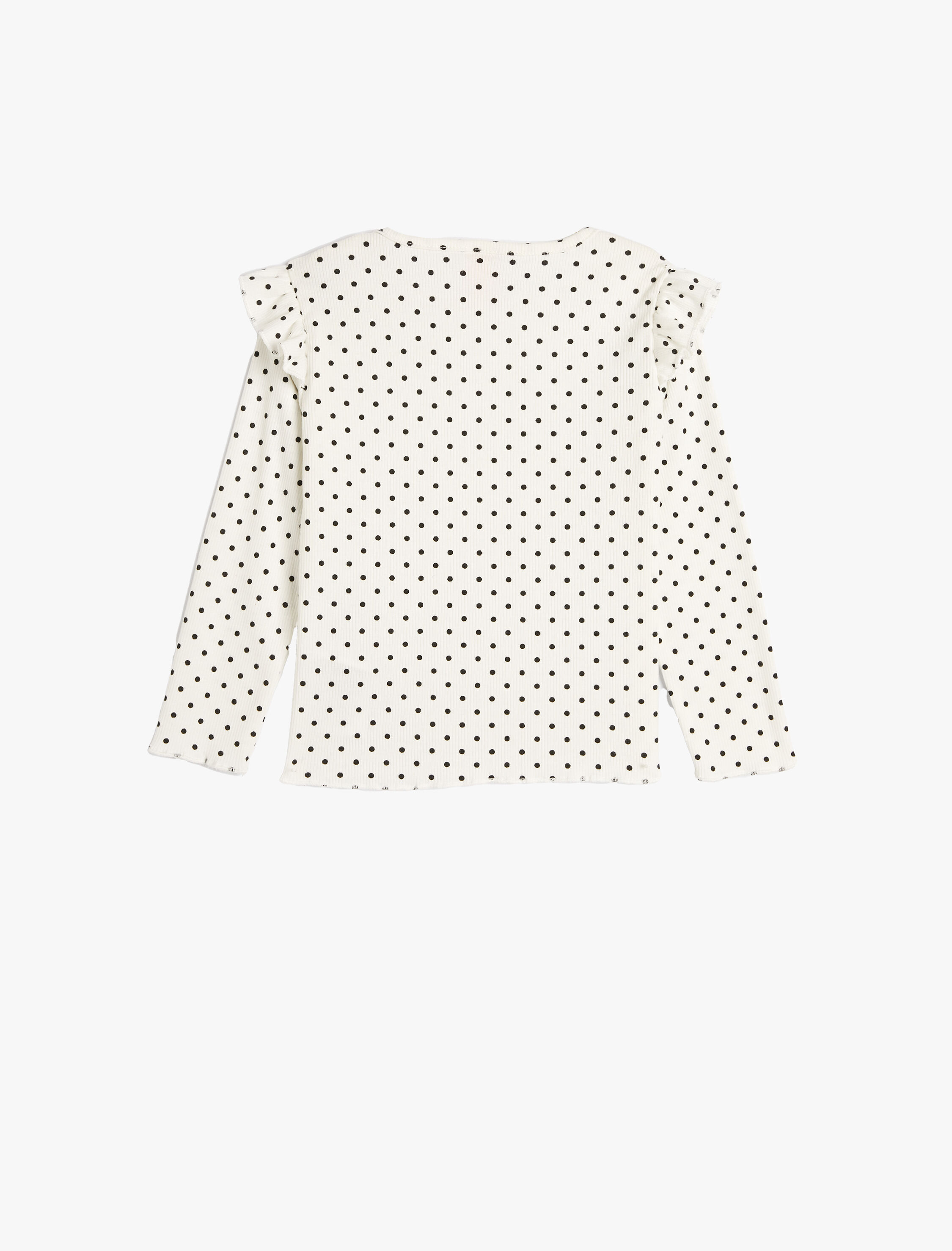  Kız Bebek Puantiyeli Tişört Uzun Kollu Fırfır Detaylı Bisiklet Yaka Pamuklu