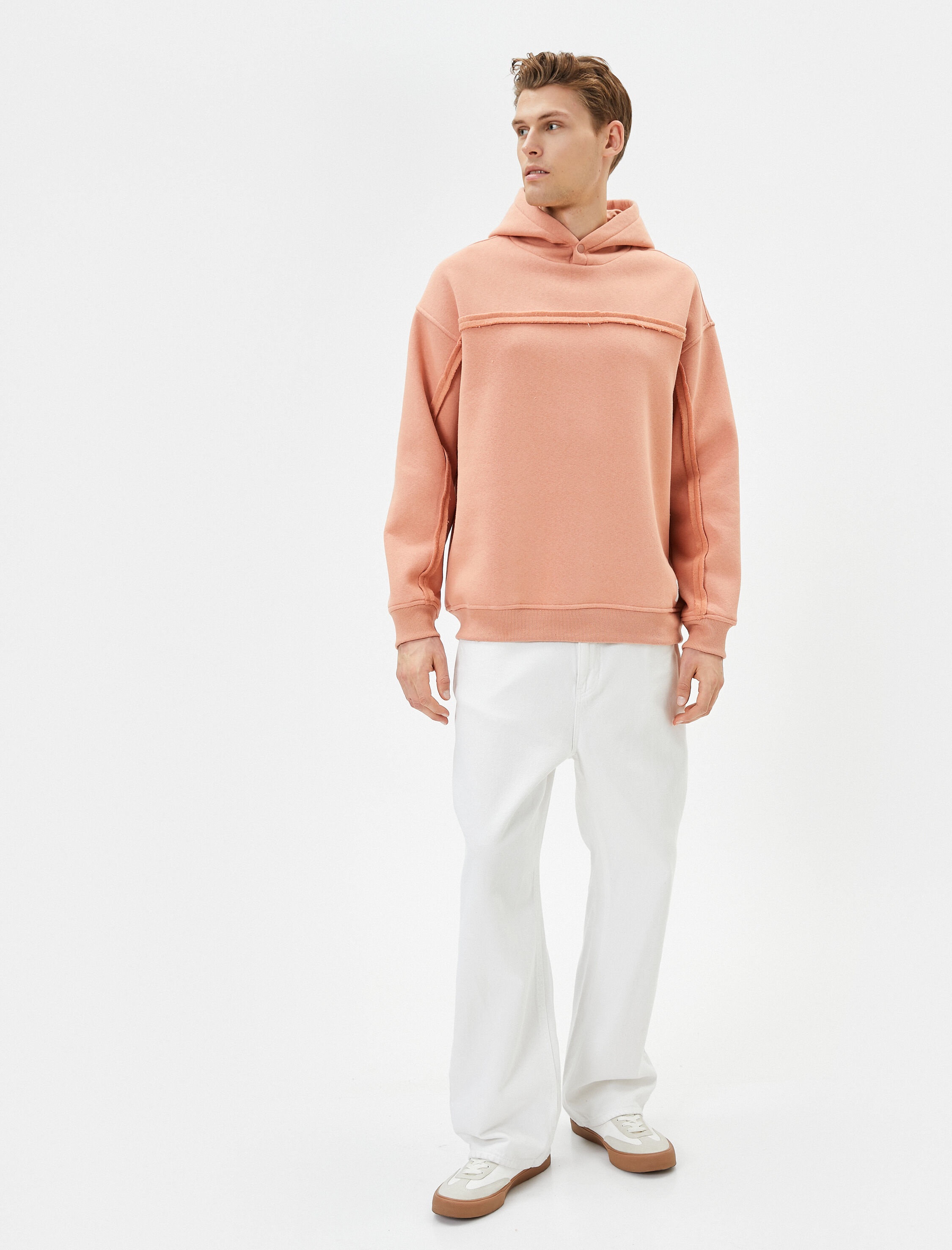   Oversize Kapşonlu Sweatshirt Dikiş Detaylı Uzun Kollu Şardonlu