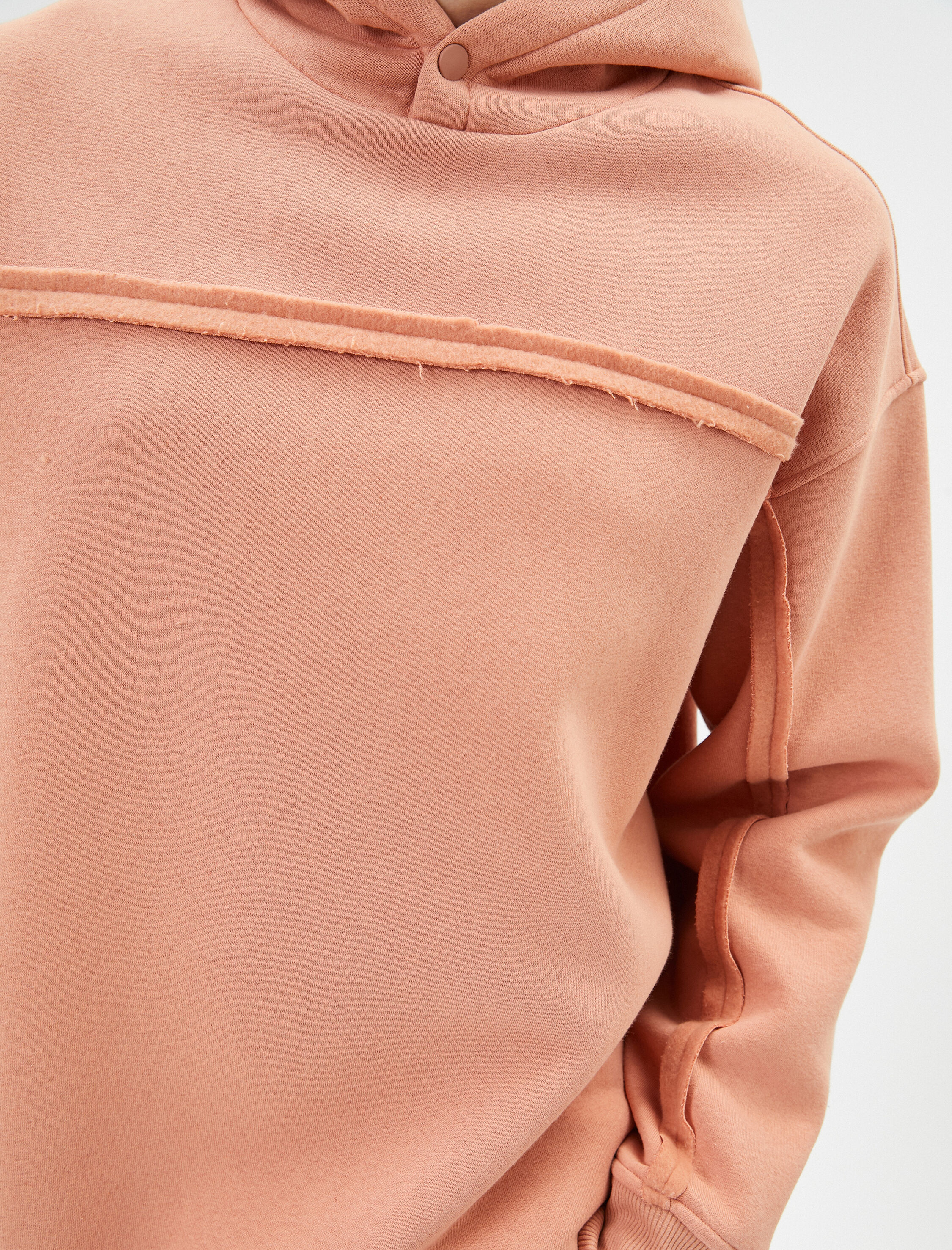   Oversize Kapşonlu Sweatshirt Dikiş Detaylı Uzun Kollu Şardonlu