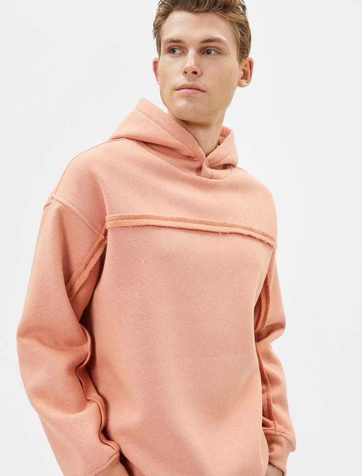  Oversize Kapşonlu Sweatshirt Dikiş Detaylı Uzun Kollu Şardonlu