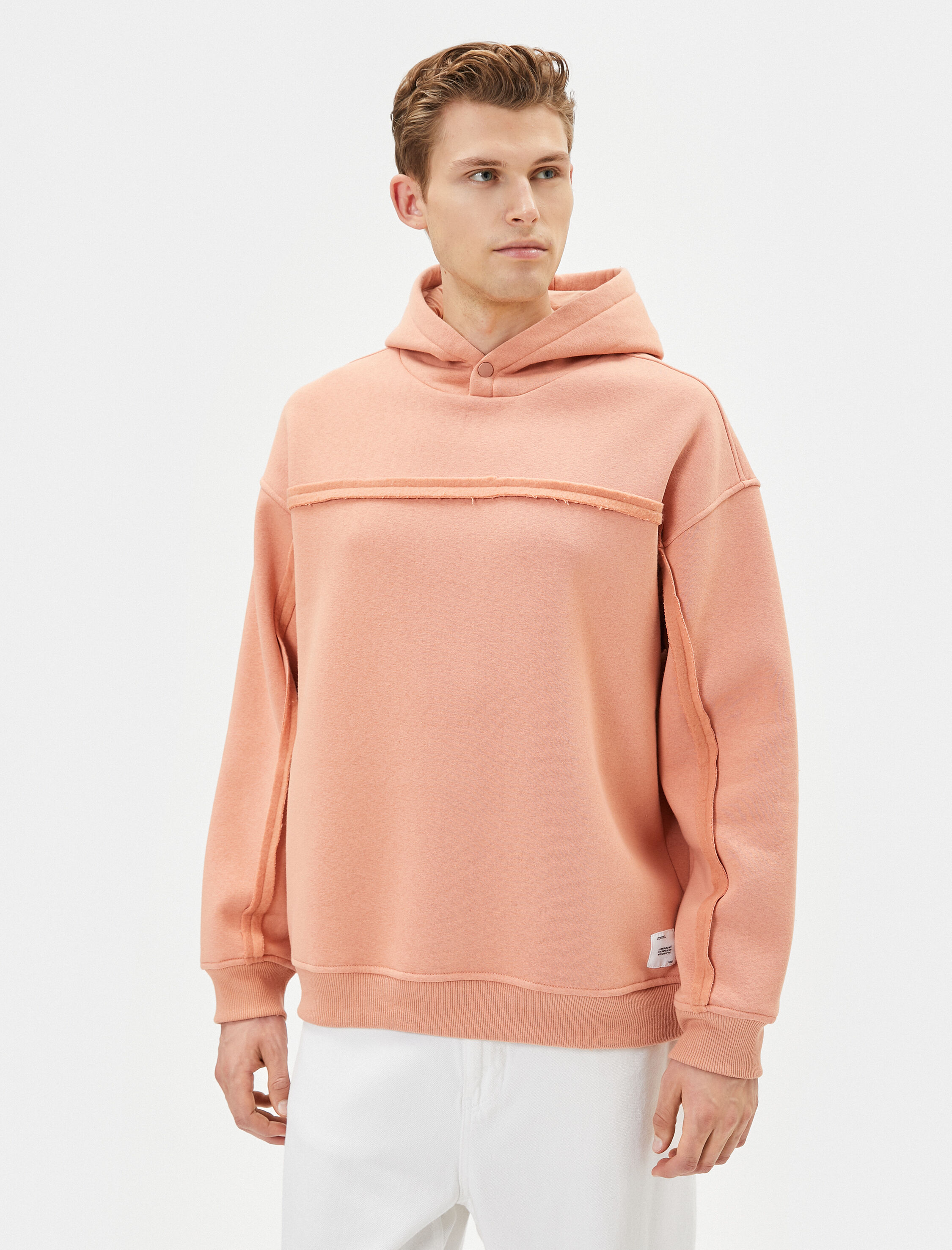   Oversize Kapşonlu Sweatshirt Dikiş Detaylı Uzun Kollu Şardonlu