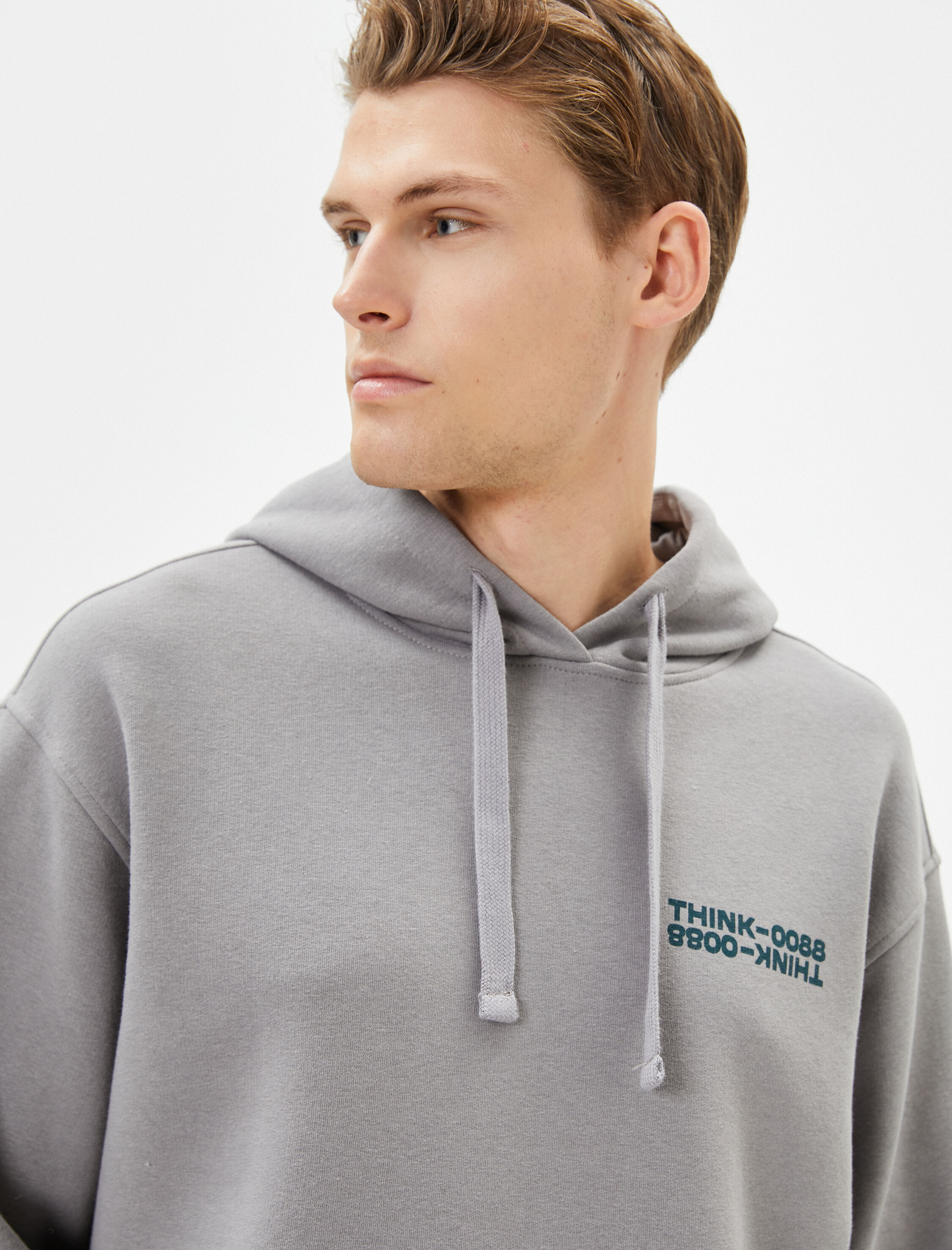   Oversize Hoodie Arkası Baskılı Kanguru Cep Detaylı Şardonlu