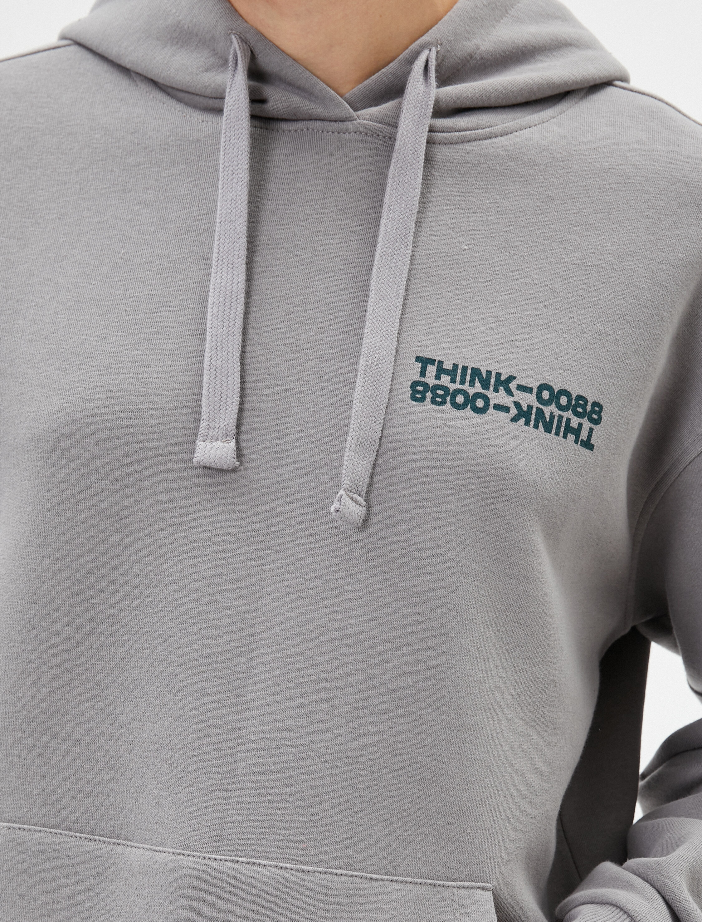   Oversize Hoodie Arkası Baskılı Kanguru Cep Detaylı Şardonlu