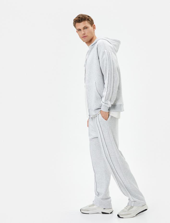  Eşofman Altı Dikiş Detaylı Beli Bağcıklı Cepli Şardonlu