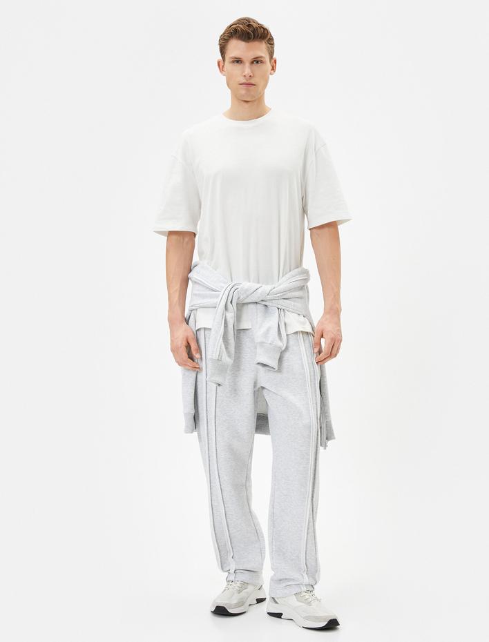  Eşofman Altı Dikiş Detaylı Beli Bağcıklı Cepli Şardonlu