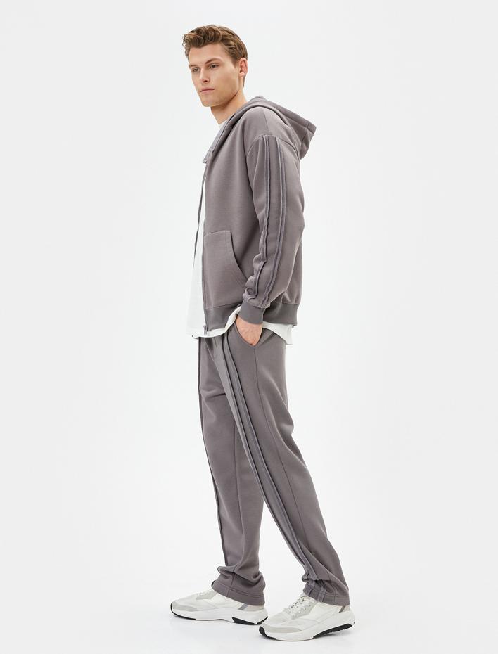  Eşofman Altı Dikiş Detaylı Beli Bağcıklı Cepli Şardonlu