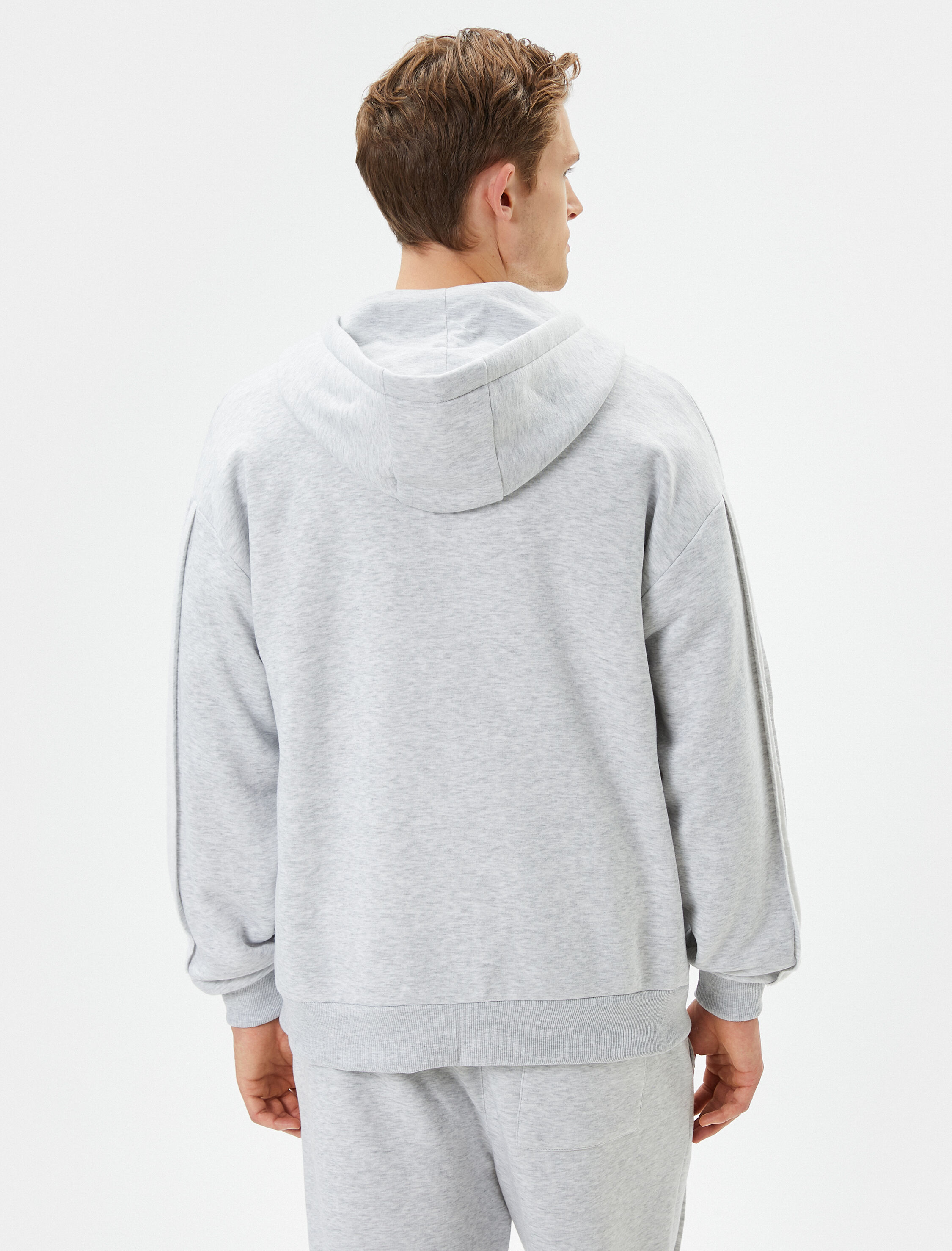   Kapşonlu Hırka Fermuarlı Dikiş Detaylı Cepli Şardonlu