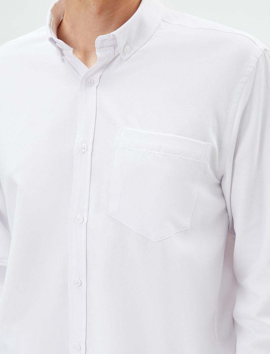   Klasik Gömlek Uzun Kollu Düğmeli Cep Detaylı