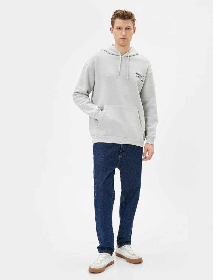  Oversize Hoodie Arkası Baskılı Kanguru Cep Detaylı Sloganlı Şardonlu