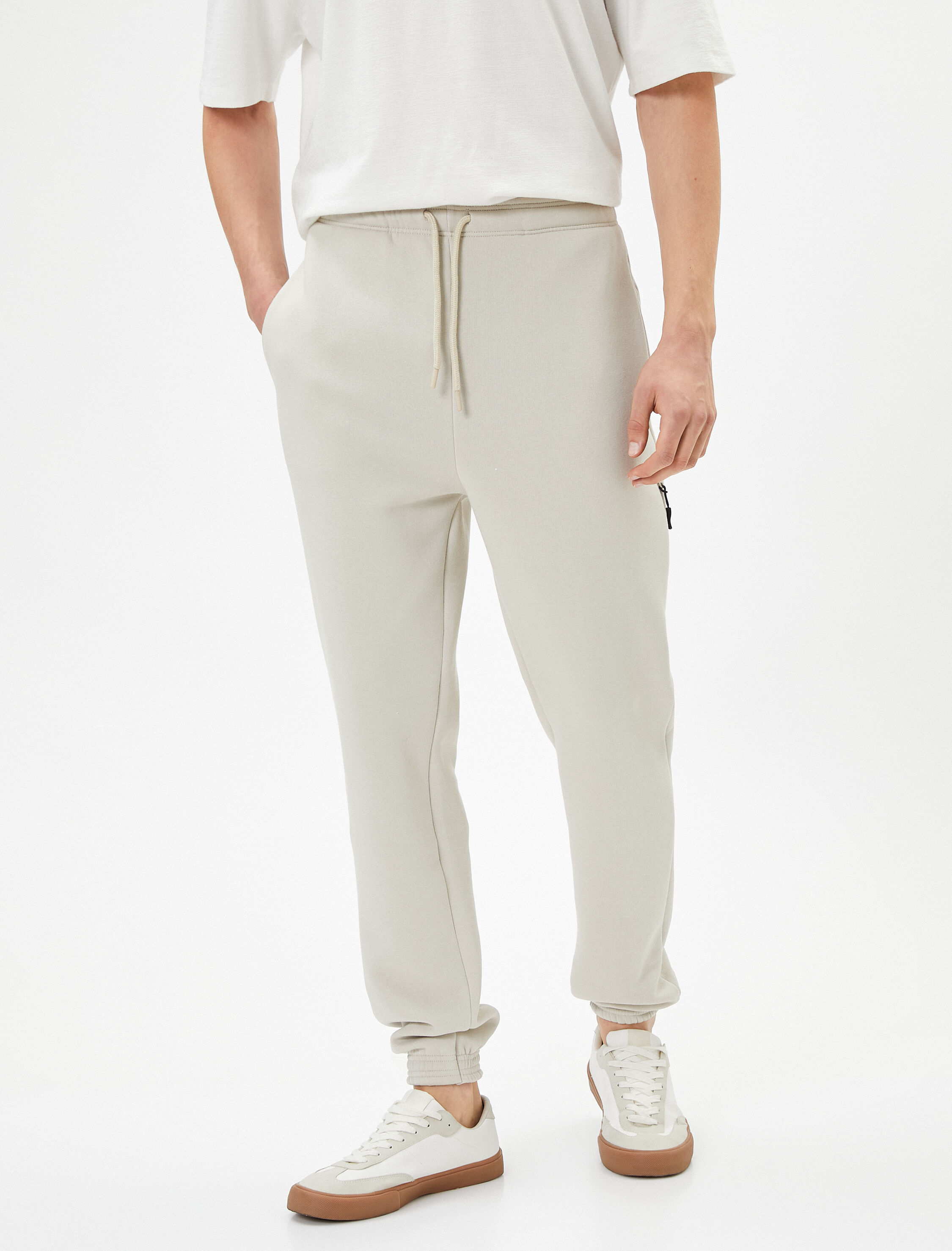   Jogger Eşofman Altı Beli Bağcıklı Fermuar Detaylı Cepli Şardonlu