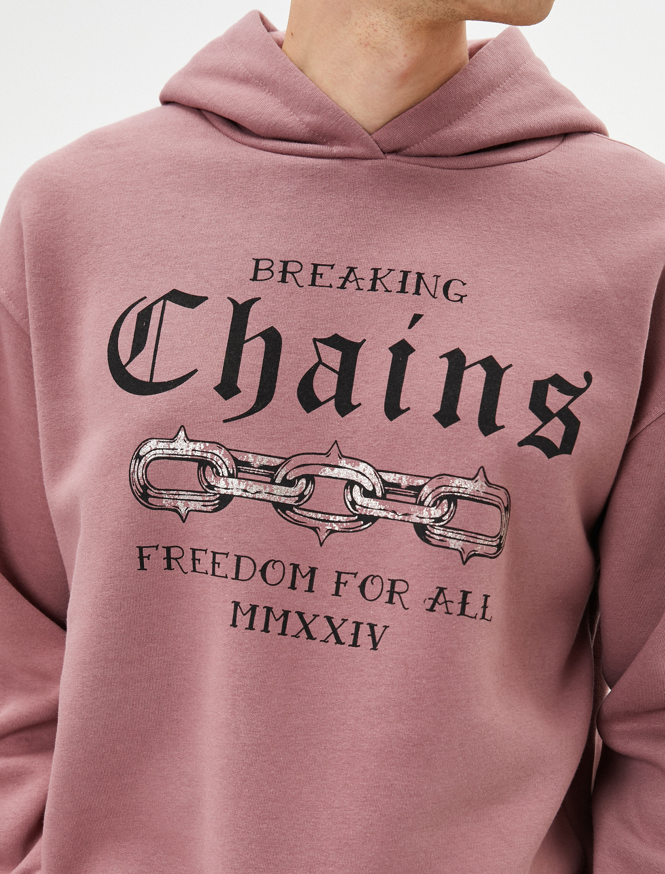   Kapşonlu Sweatshirt Slogan Baskılı Uzun Kollu Şardonlu