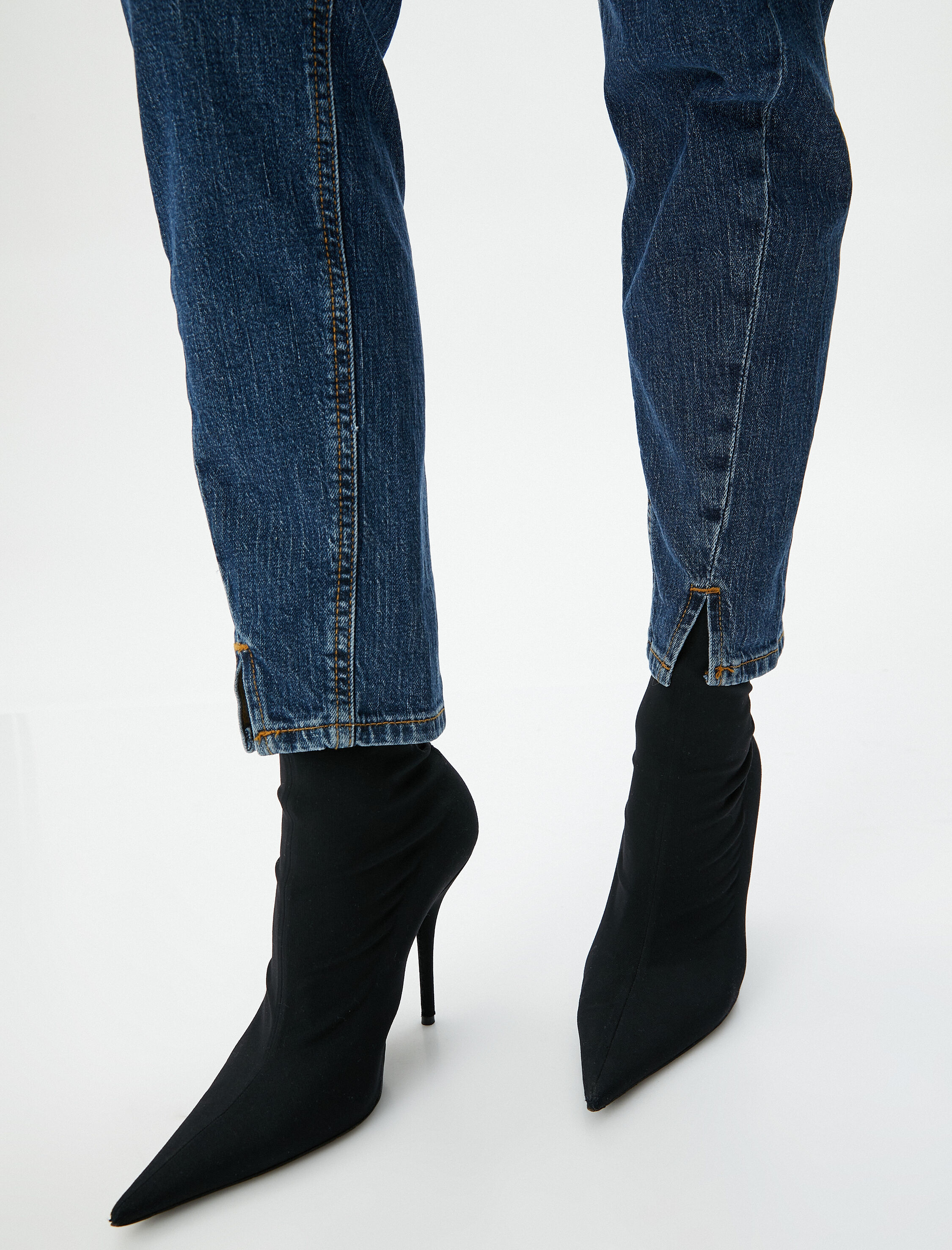   Straight Jean Kot Pantolon Yırtmaç Detaylı Pamuklu Cepli - Mom Jean