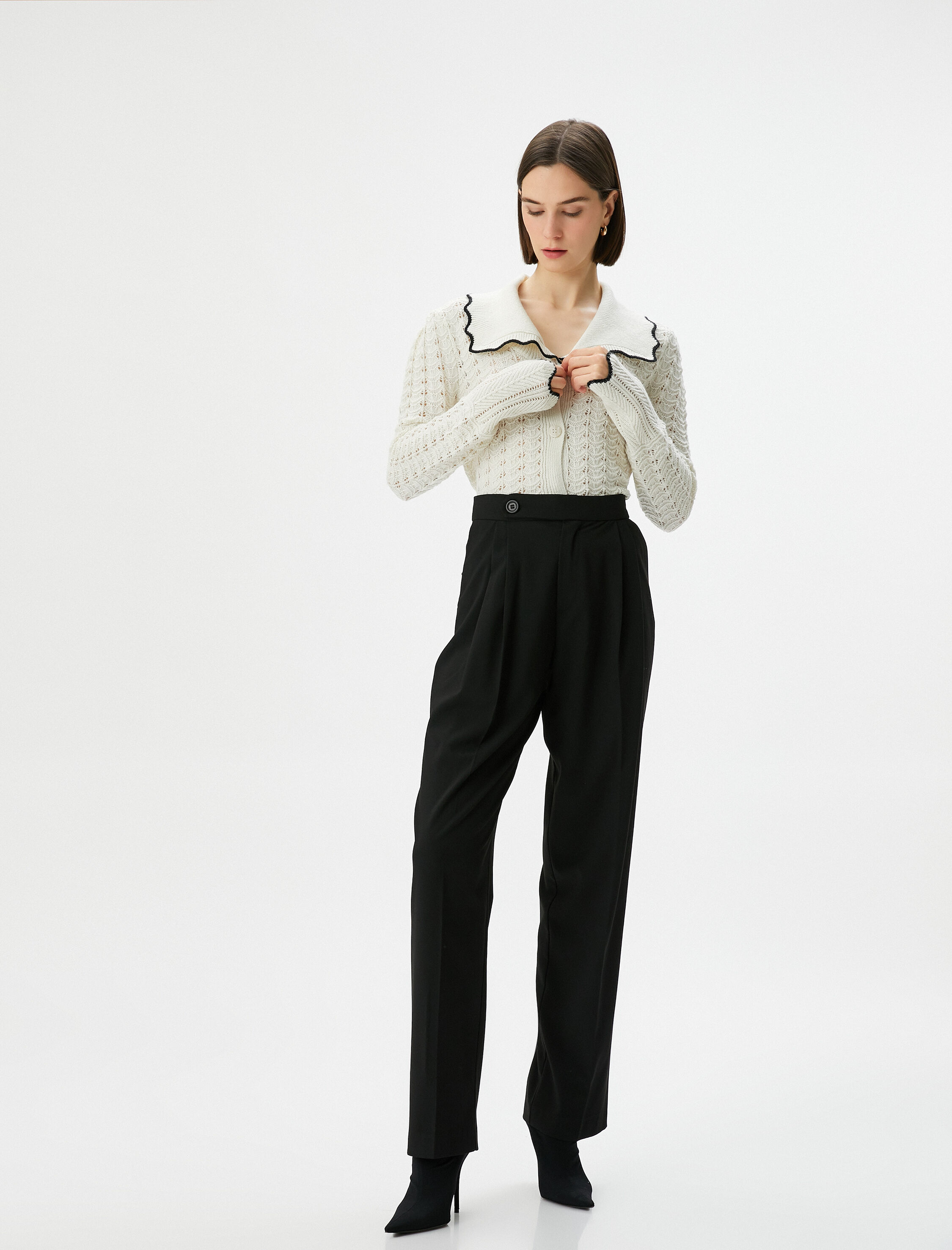   Triko Hırka Ajurlu Polo Yaka Düğmeli