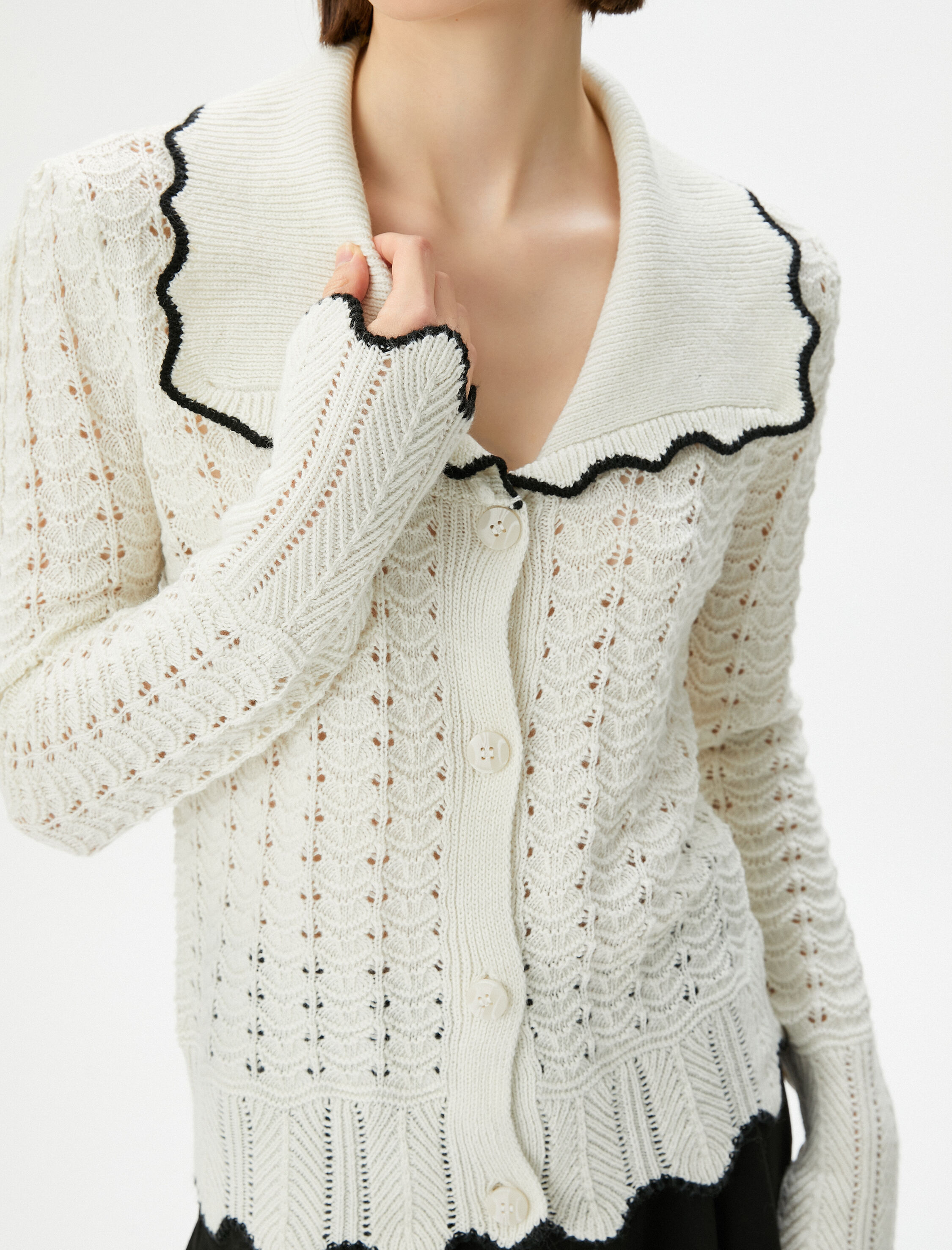   Triko Hırka Ajurlu Polo Yaka Düğmeli