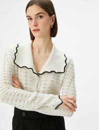 Triko Hırka Ajurlu Polo Yaka Düğmeli