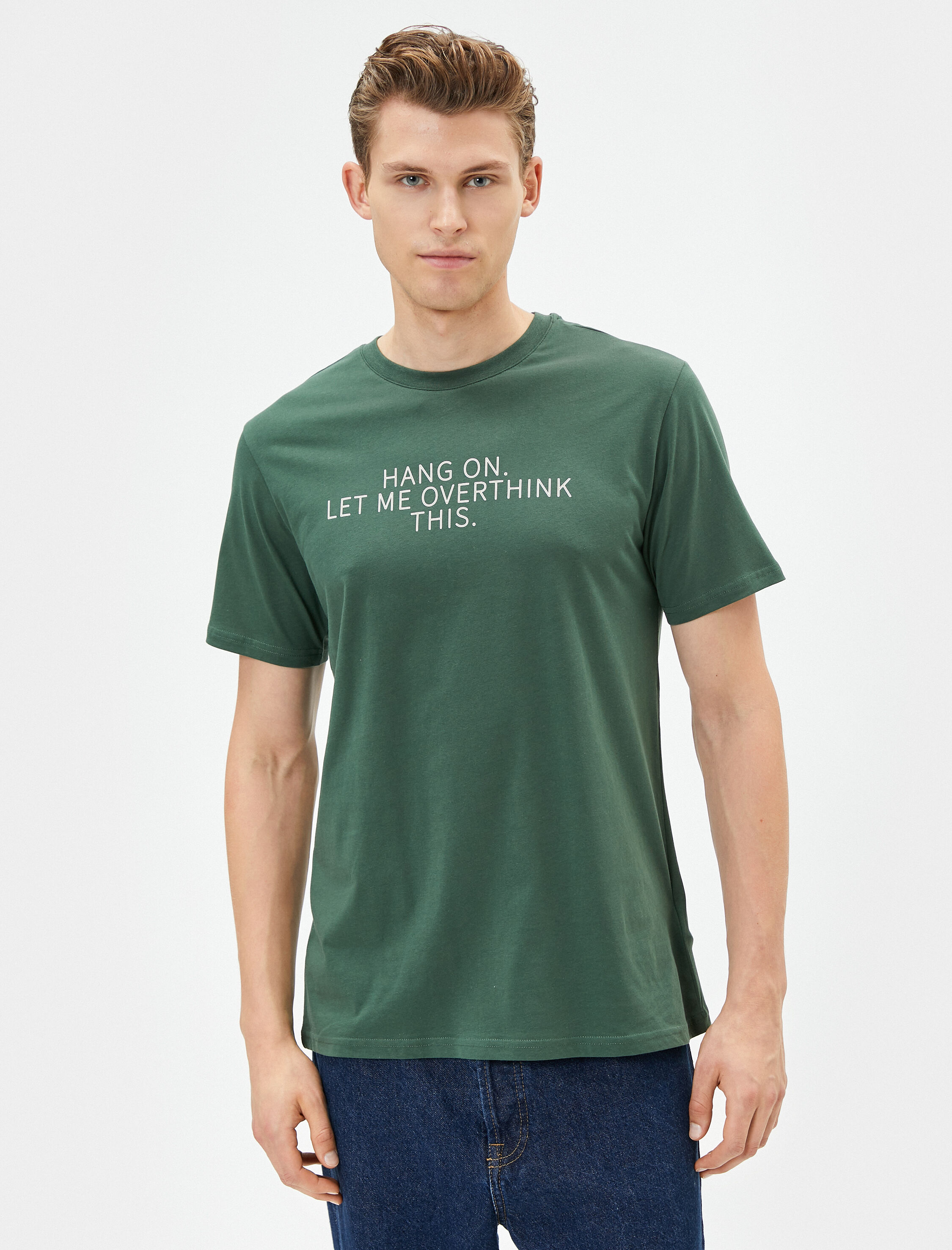   Slogan Baskılı Tişört Slim Fit Bisiklet Yaka Kısa Kollu