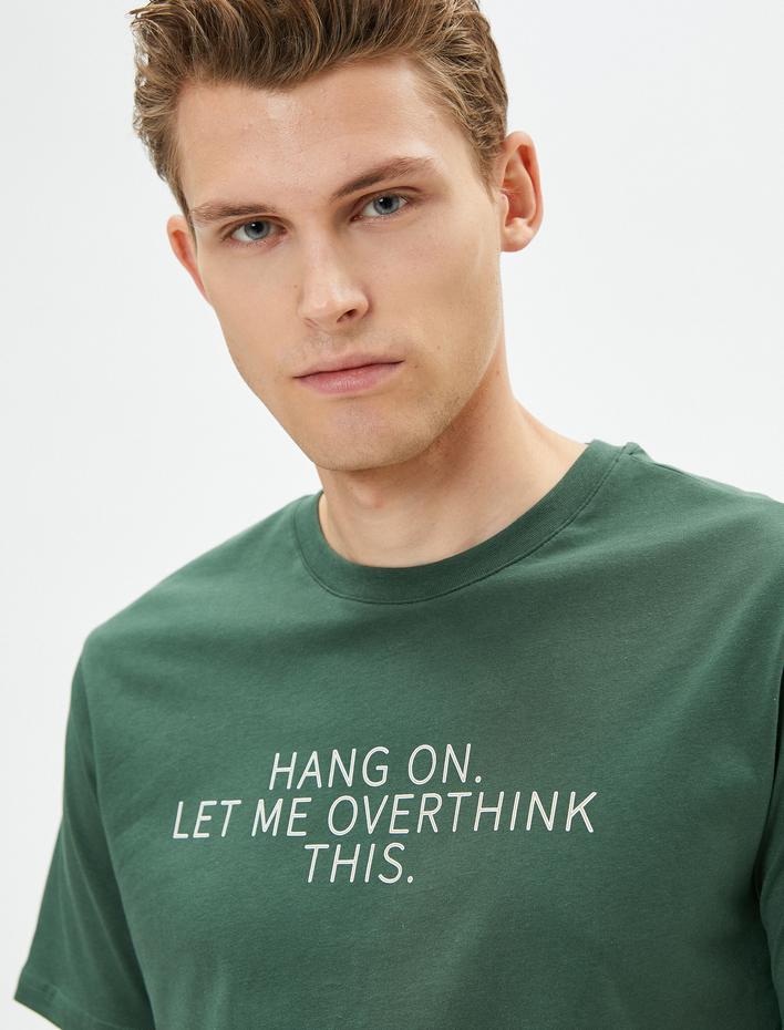  Slogan Baskılı Tişört Slim Fit Bisiklet Yaka Kısa Kollu