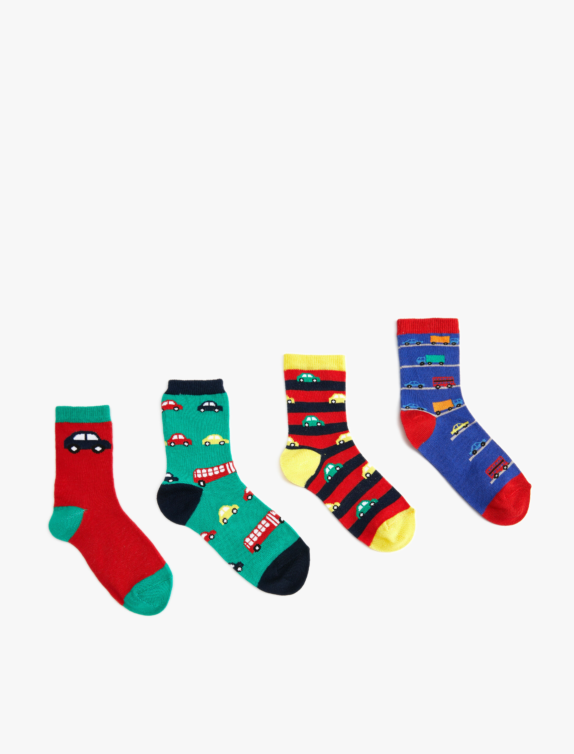  Erkek Çocuk Arabalı Çorap 4'lü Set