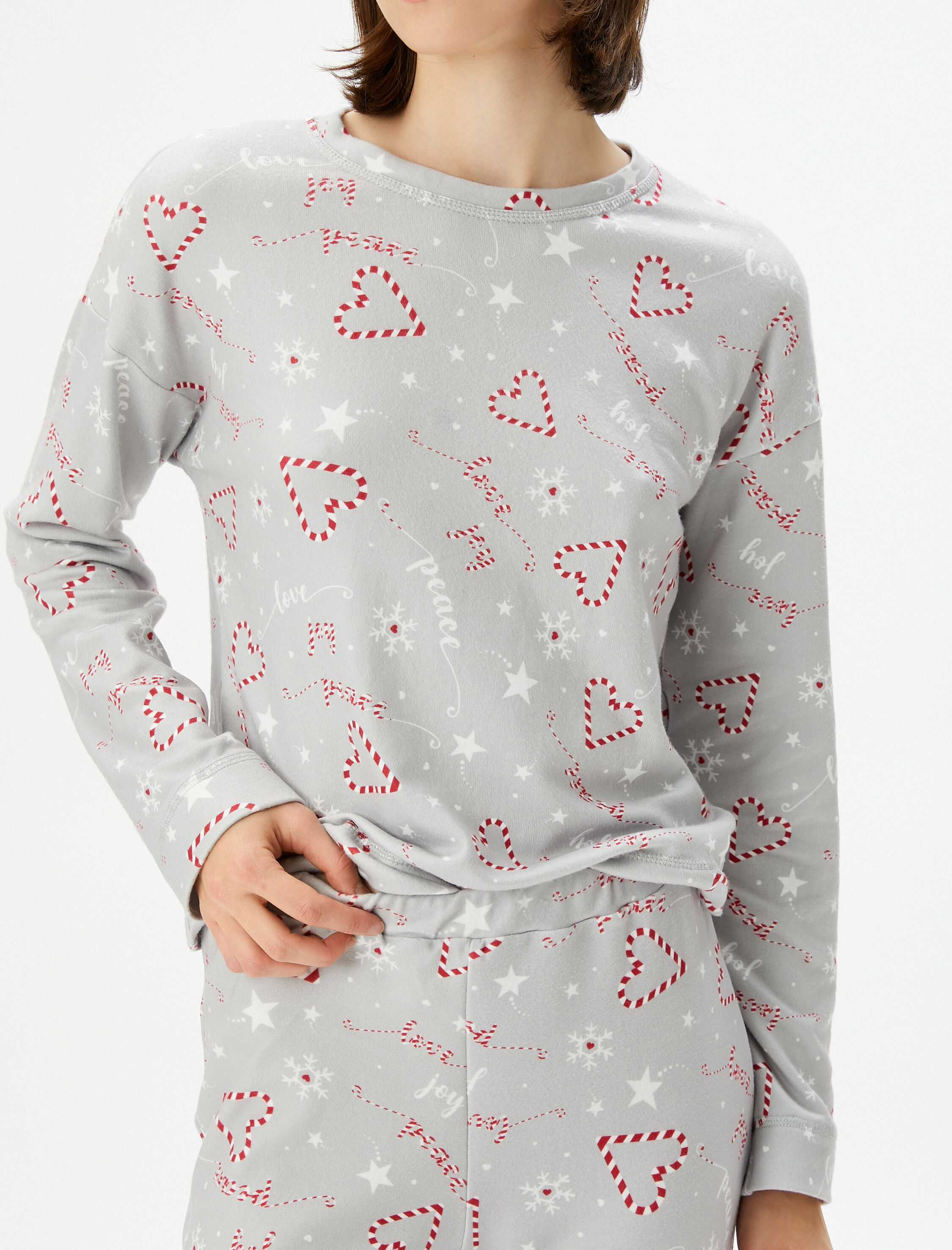   Yılbaşı Pijama Takımı Uzun Kollu Bisiklet Yaka Dar Paça