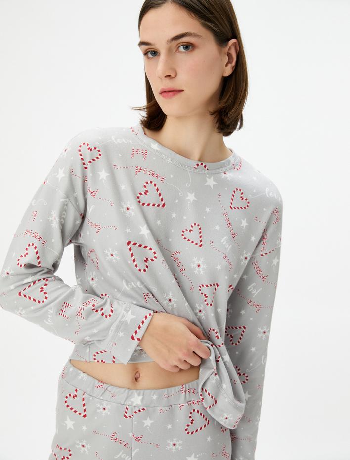  Yılbaşı Pijama Takımı Uzun Kollu Bisiklet Yaka Dar Paça