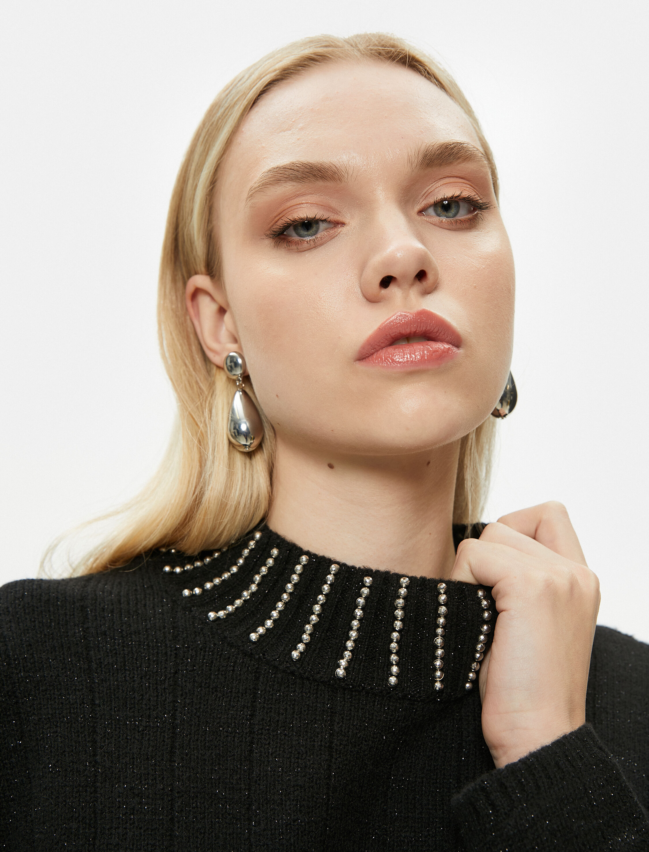   Taşlı Kazak Simli Dik Yaka - El Emeği Koleksiyonu