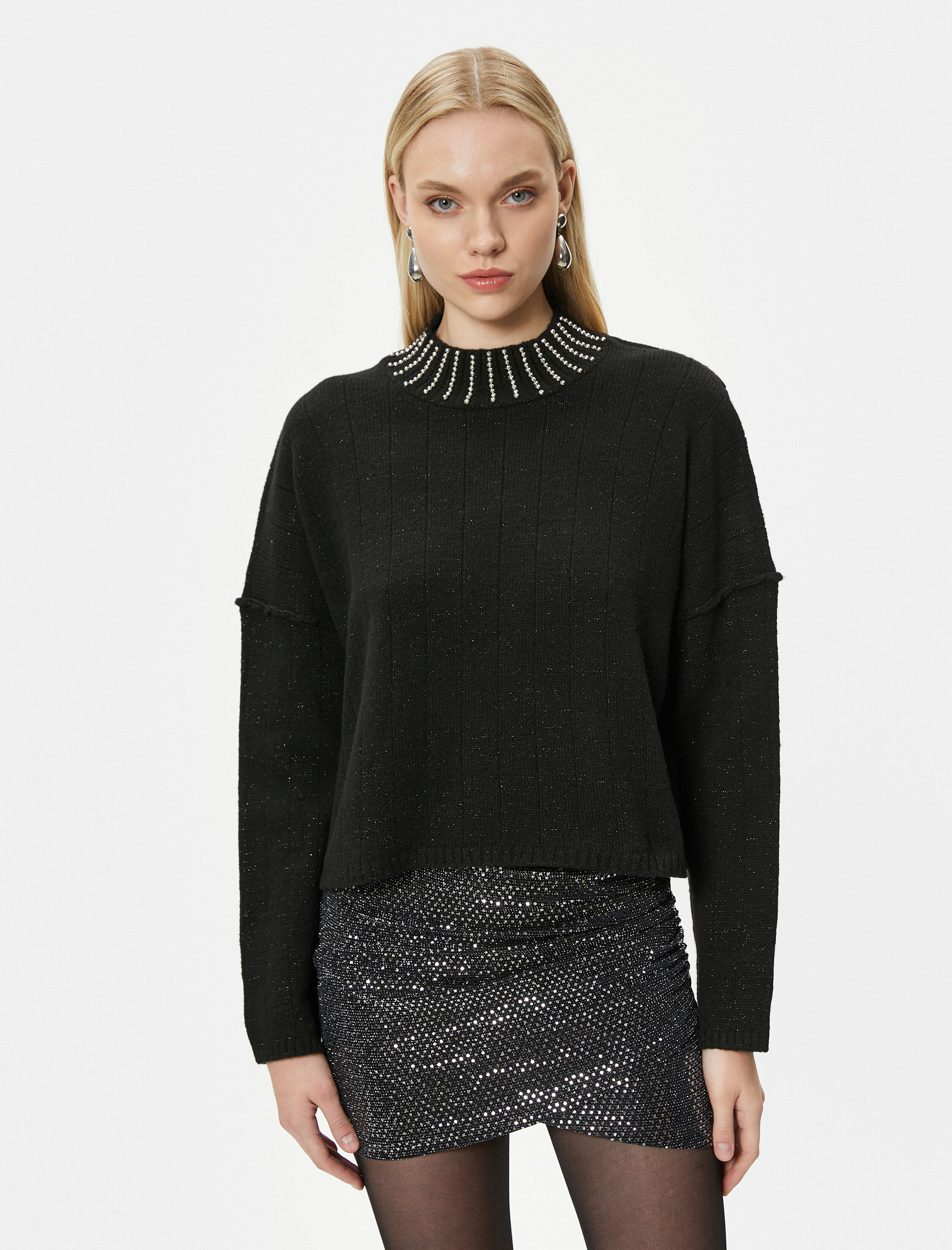   Taşlı Kazak Simli Dik Yaka - El Emeği Koleksiyonu