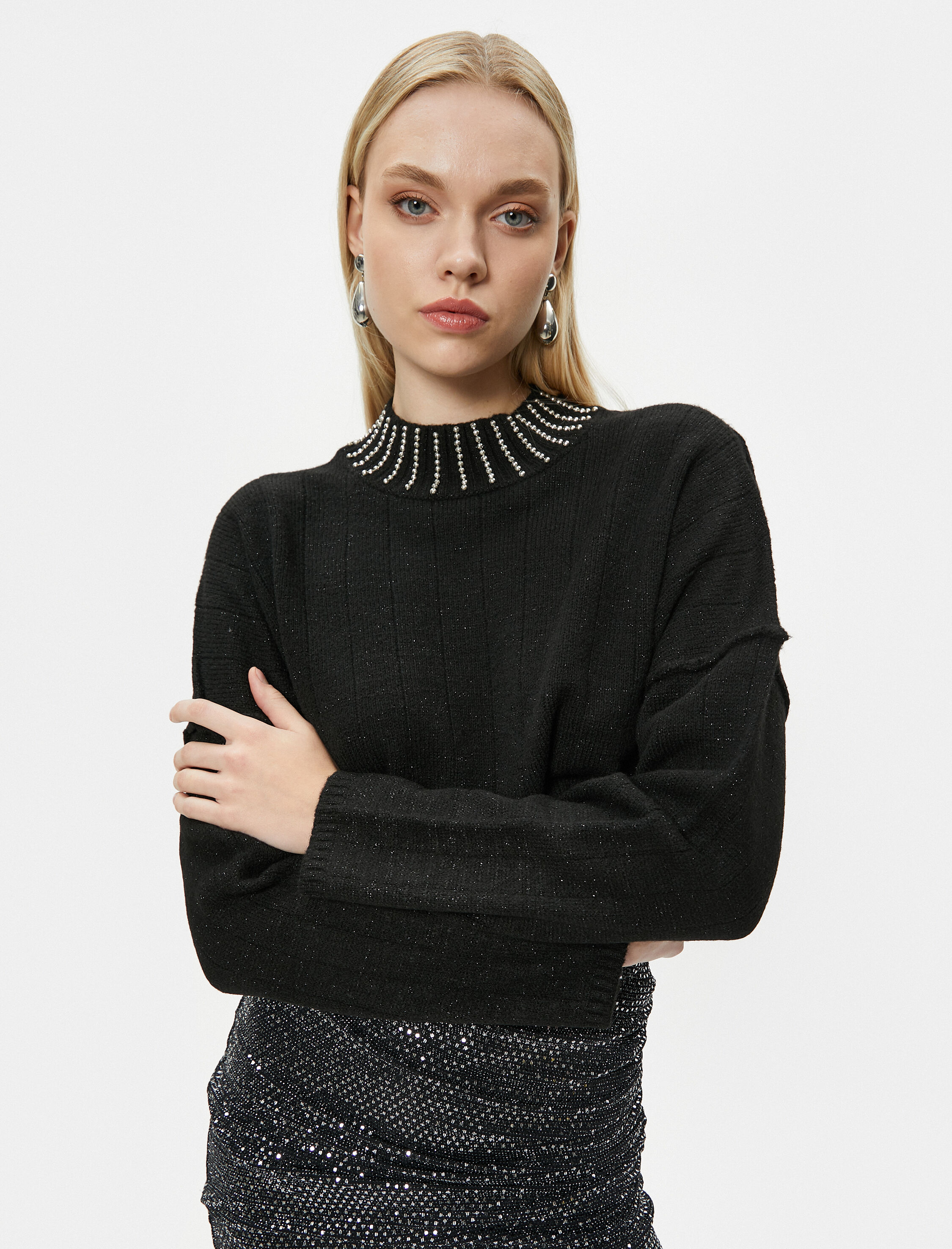   Taşlı Kazak Simli Dik Yaka - El Emeği Koleksiyonu