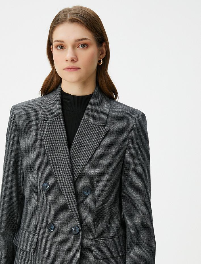  Oversize Blazer Ceket Kruvaze Düğmeli Kapaklı Cepli