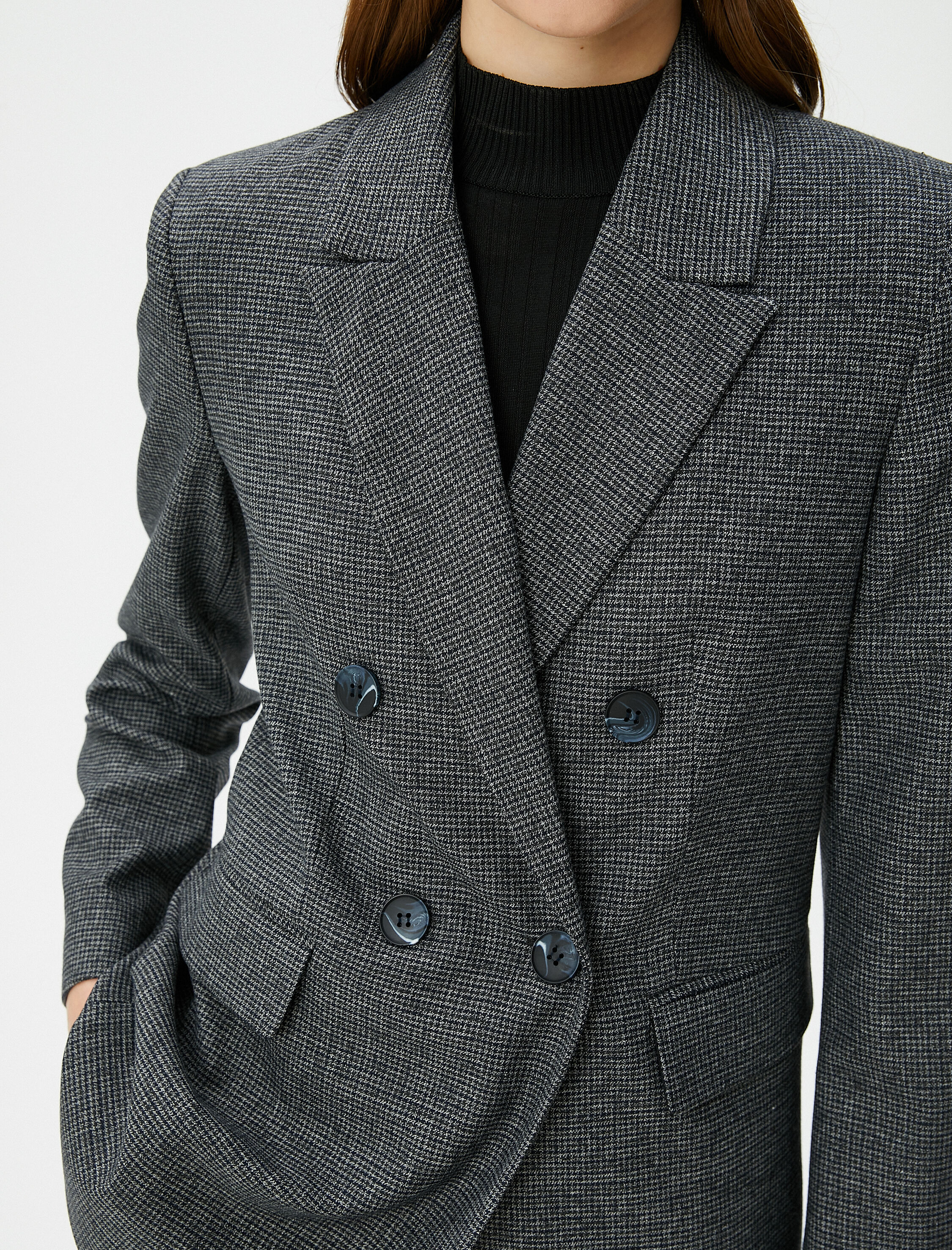   Oversize Blazer Ceket Kruvaze Düğmeli Kapaklı Cepli