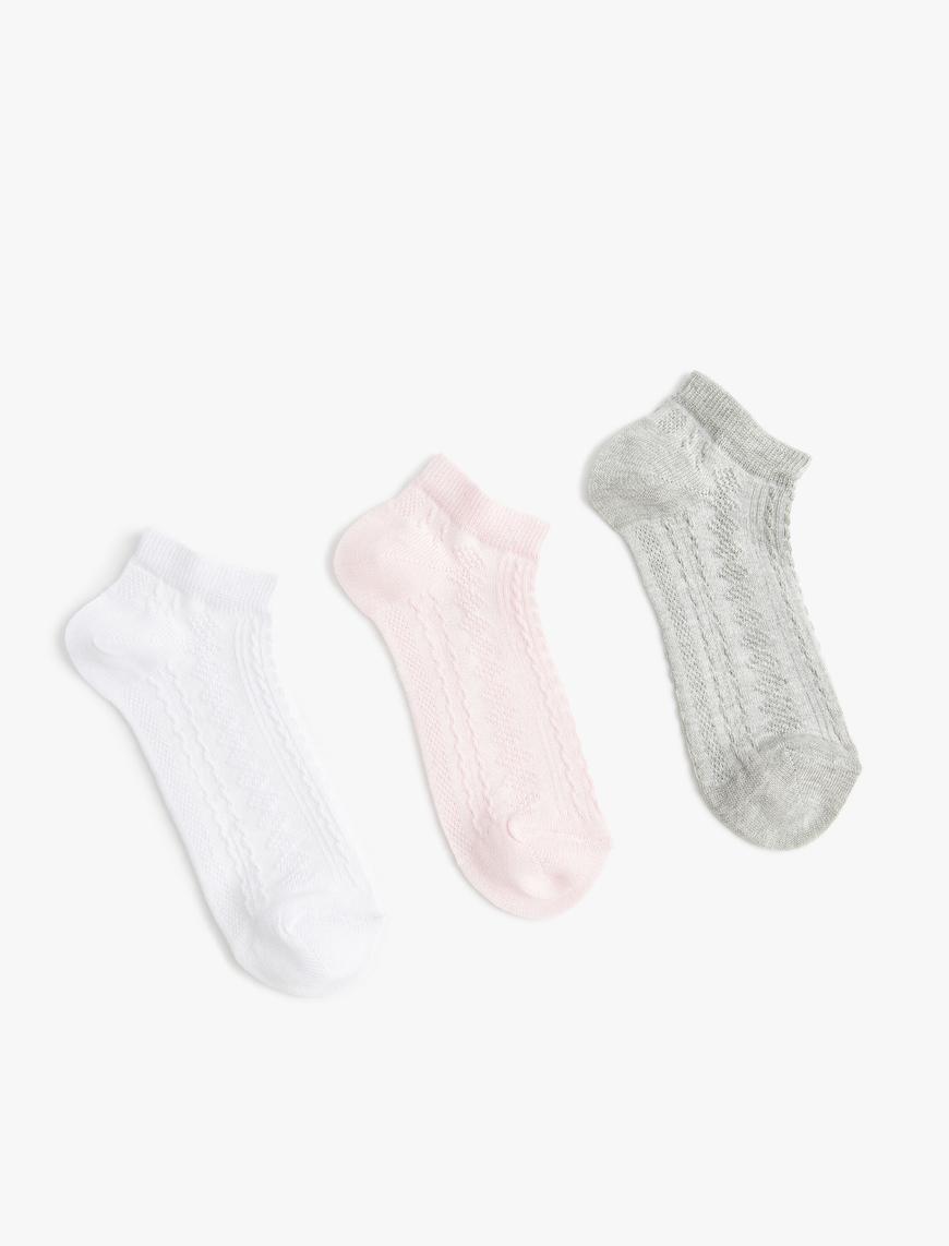  Kız Çocuk Çorap Seti Basic Dokulu 3’lü Çok Renkli Pamuklu