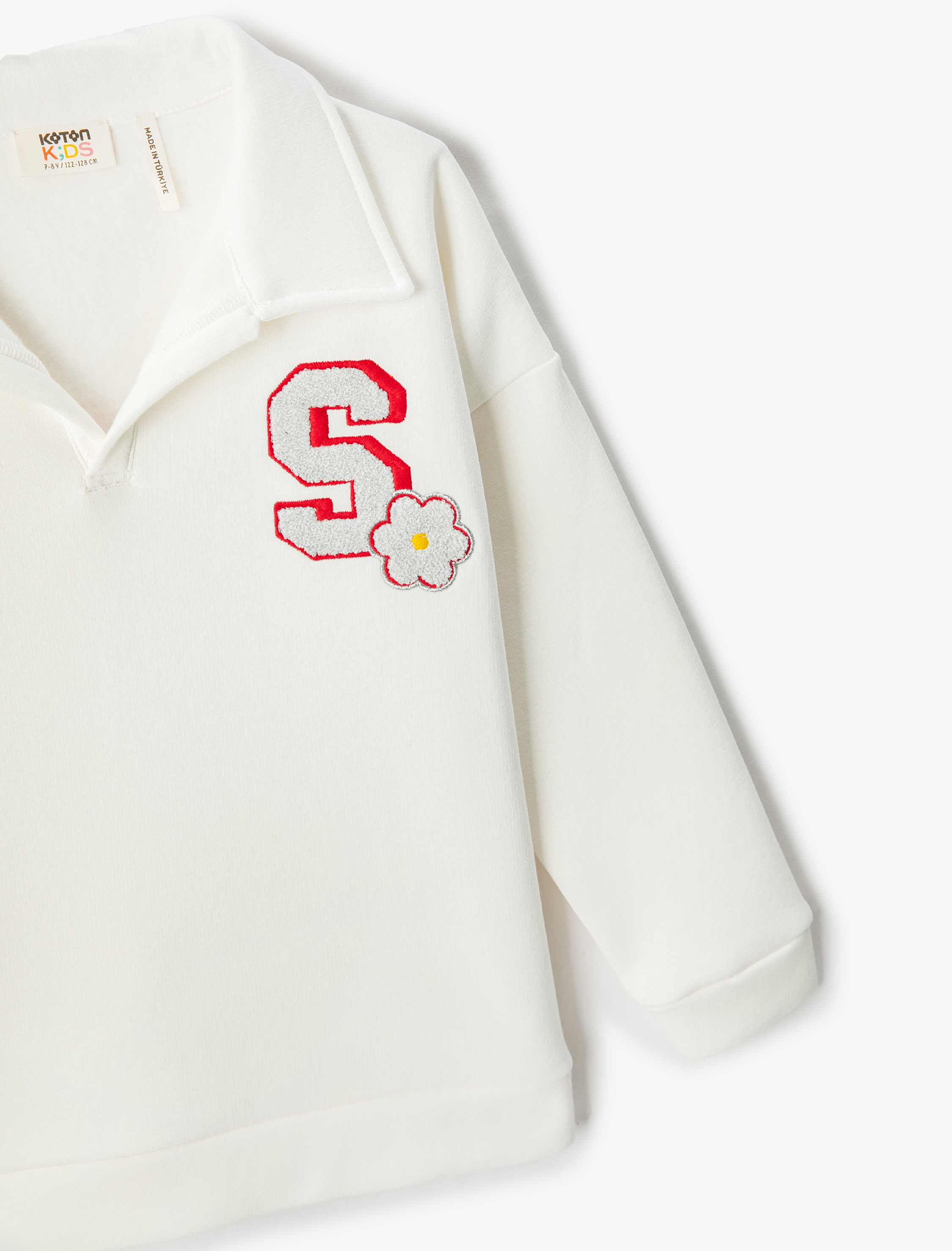 Kız Çocuk Polo Yaka Sweatshirt Kolej Temalı Arkası Baskılı Uzun Kollu