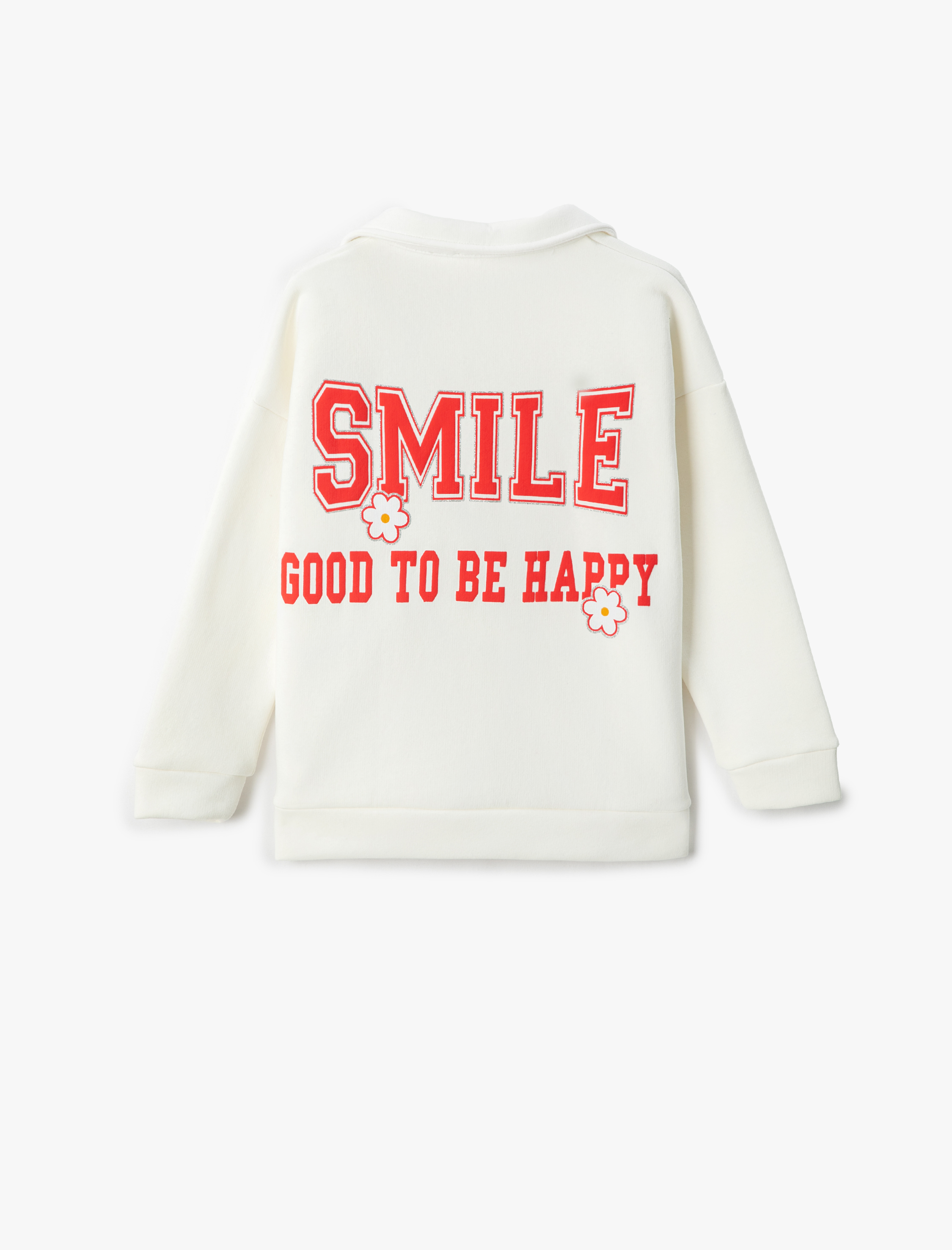 Kız Çocuk Polo Yaka Sweatshirt Kolej Temalı Arkası Baskılı Uzun Kollu