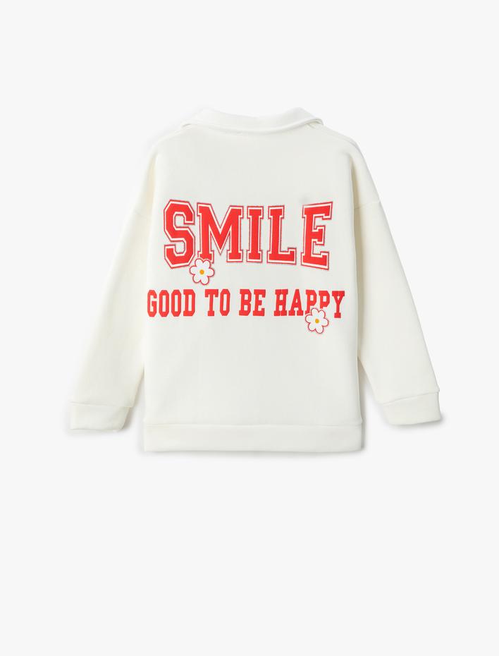 Kız Çocuk Polo Yaka Sweatshirt Kolej Temalı Arkası Baskılı Uzun Kollu