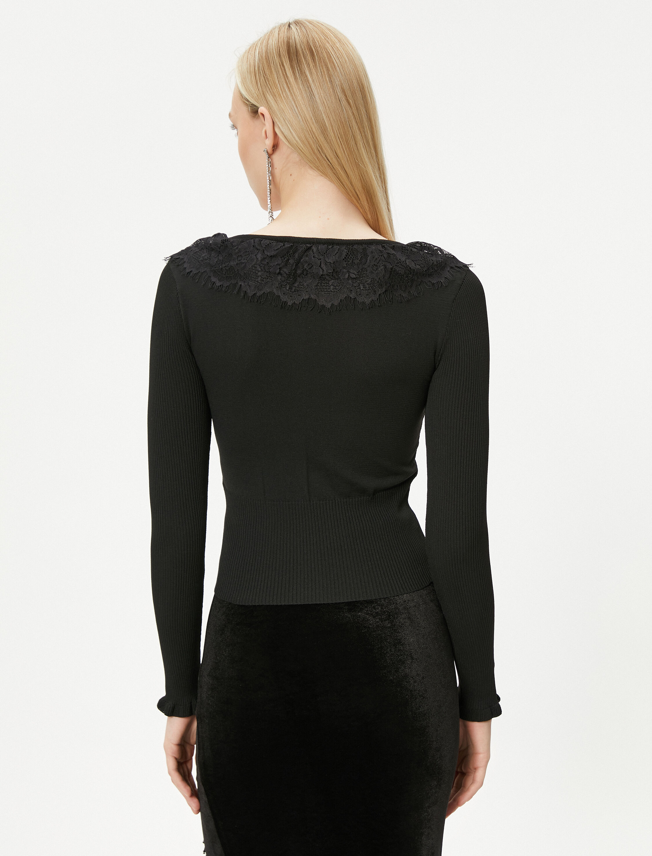   Triko Kazak V Yaka Dantelli Fitilli - El Emeği Koleksiyonu