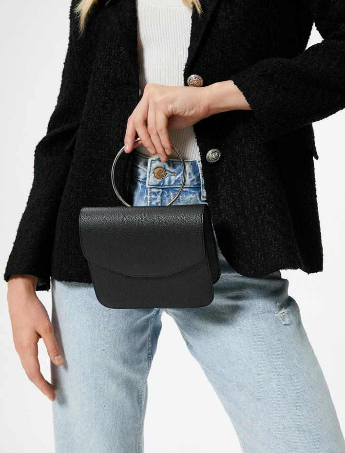 Kadın Metal Askılı Mini Çanta Kapaklı