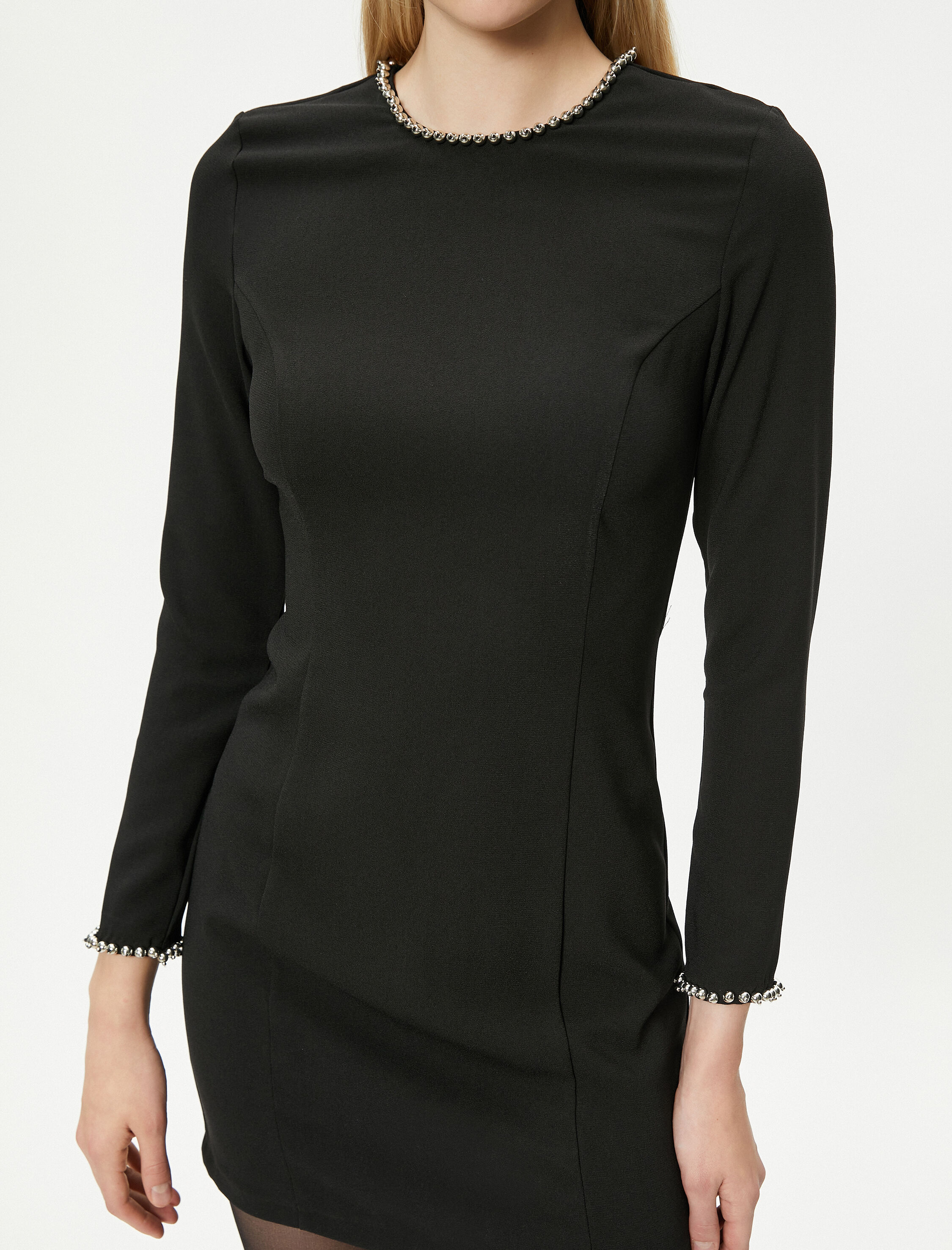   Taşlı Mini Elbise Uzun Kollu Bisiklet Yaka - El Emeği Koleksiyonu