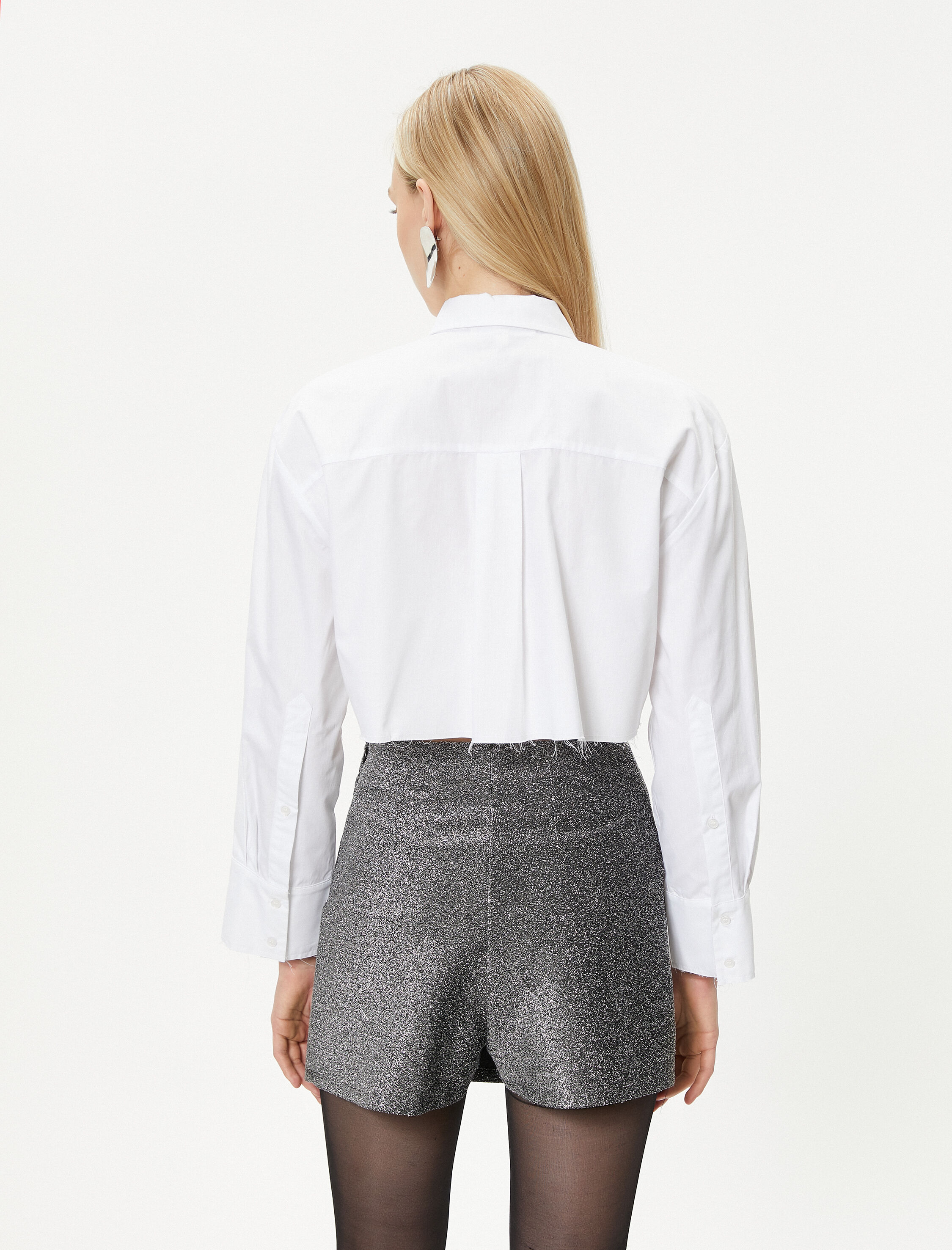   Crop Taşlı Gömlek Uzun Kollu Pamuklu - El Emeği Koleksiyonu