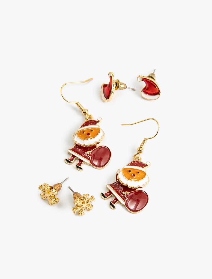 Kadın Yılbaşı Temalı Küpe Seti 3'lü Noel Baba Detaylı