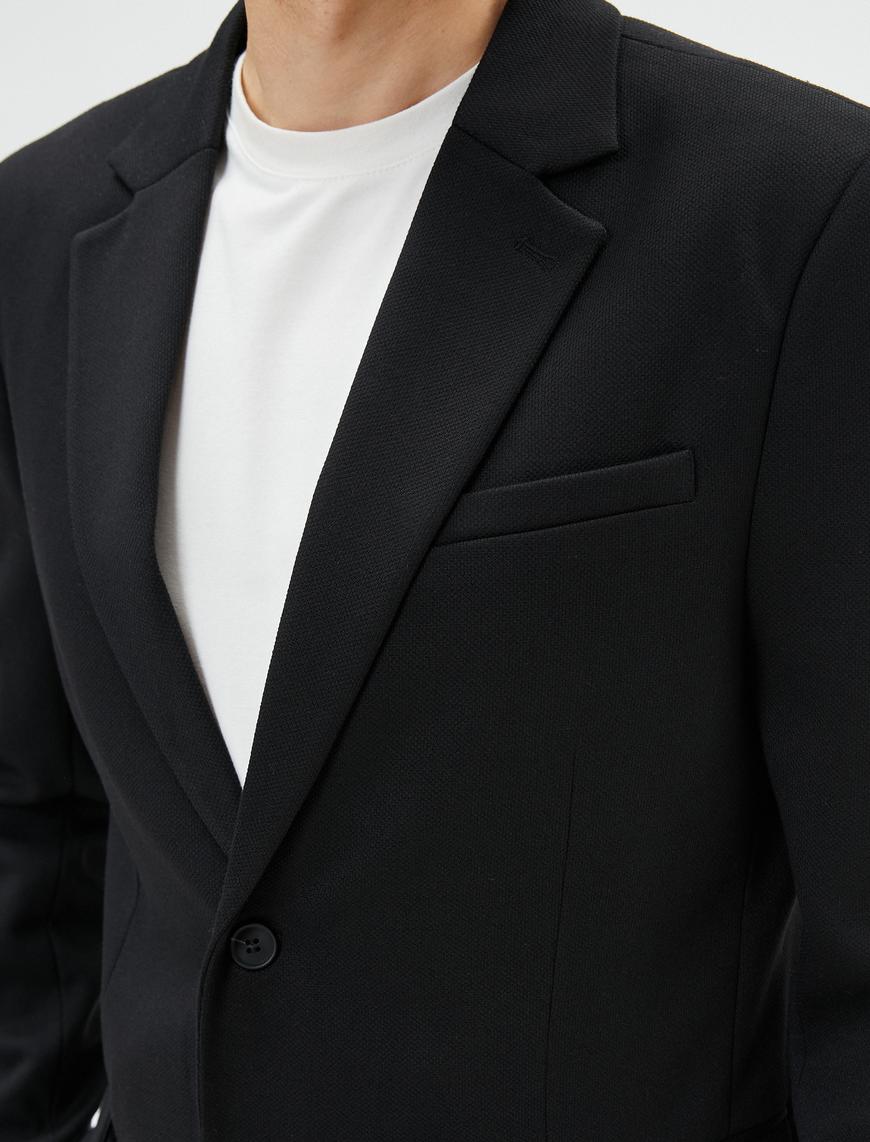   Blazer Ceket Slim Fit Cep Detaylı Düğmeli Mono Yaka