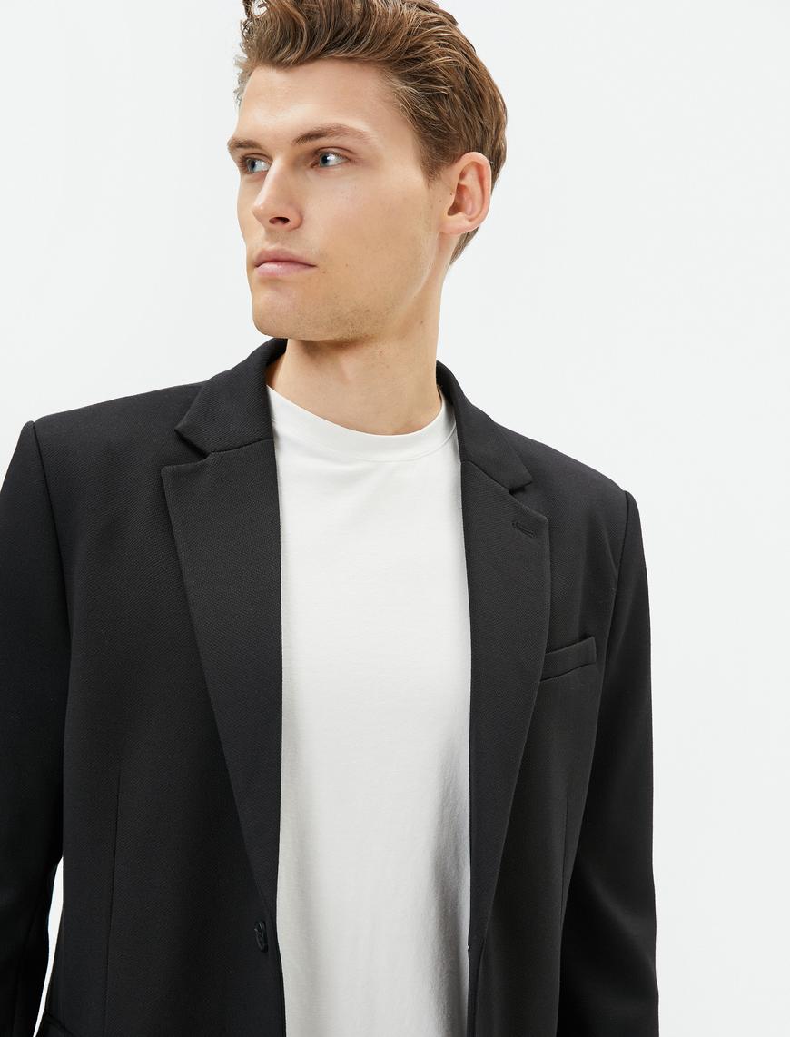   Blazer Ceket Slim Fit Cep Detaylı Düğmeli Mono Yaka