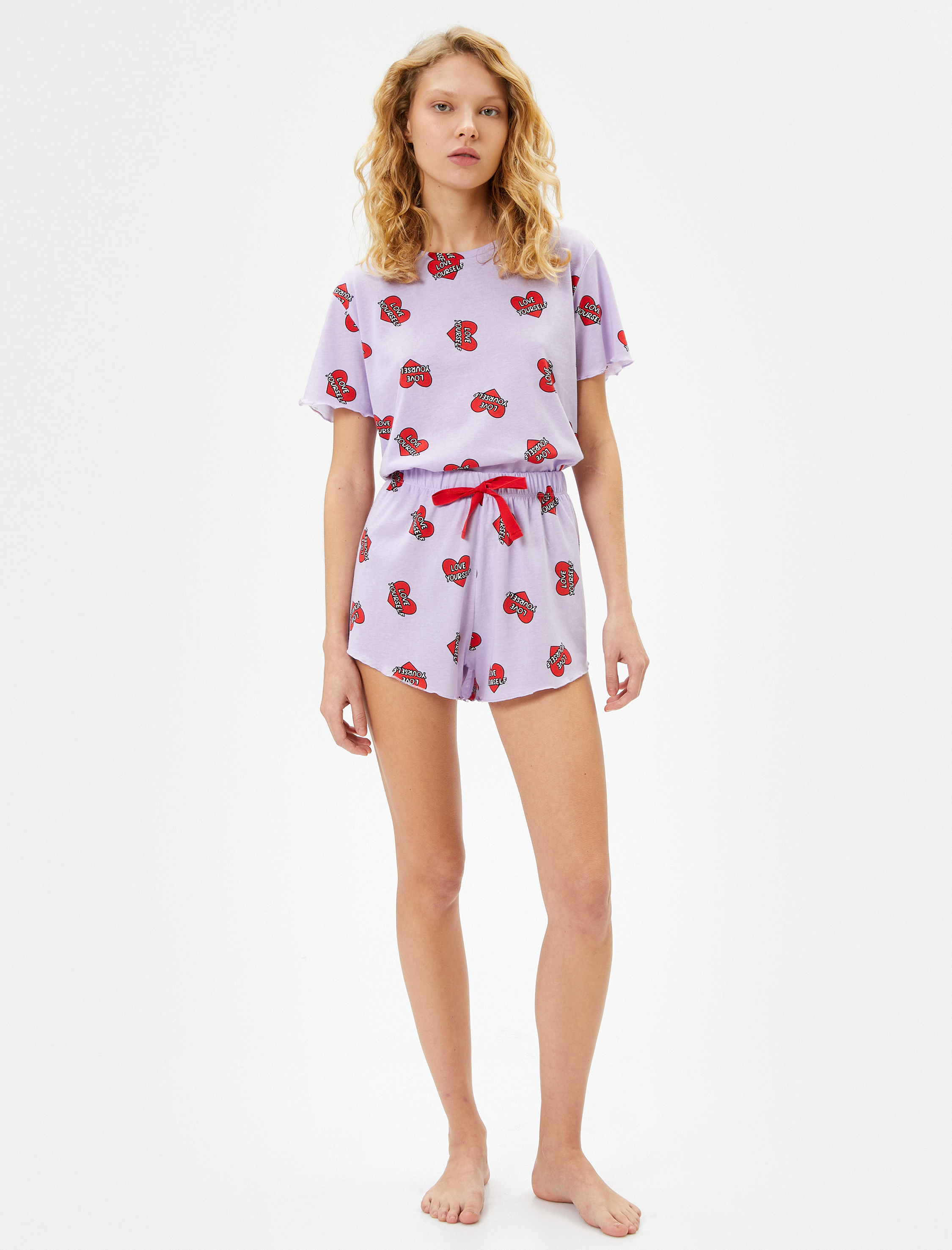  Pijama Takımı Kısa Kollu Şortlu Pamuklu Baskılı